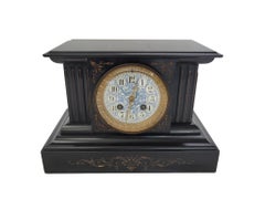 Late 19th-Century French Neo-Grec Black Slate Mantel Clock by Japy Frères