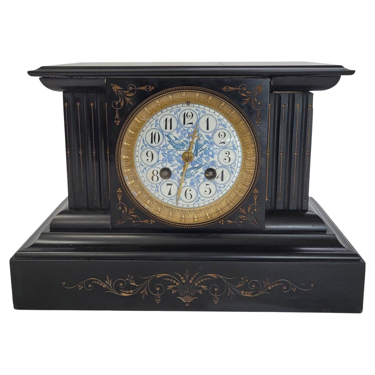 Late 19th-Century French Neo-Grec Black Slate Mantel Clock by Japy Frères im Angebot