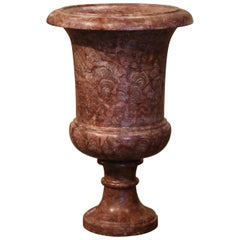 Antique Late 19th Century French Neoclassical Fluted Patinated Red Marble Urn
