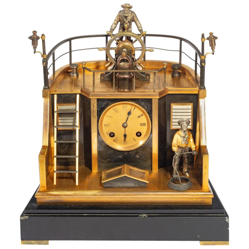 Reloj de chimenea "Quarterdeck" francés de finales del siglo XIX de Guilmet, París