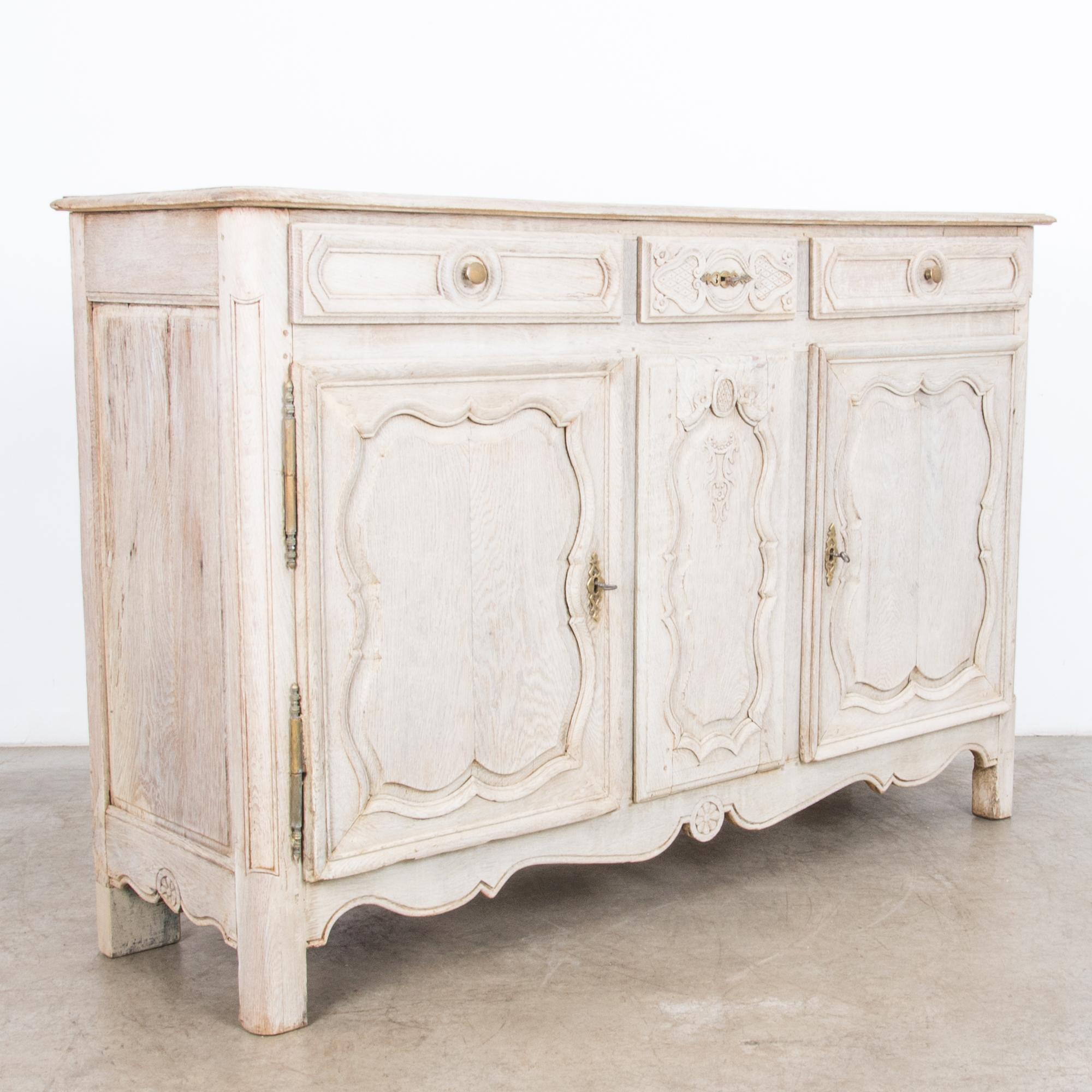 Bleached Late 19th Century French Oak Buffet Cabinet