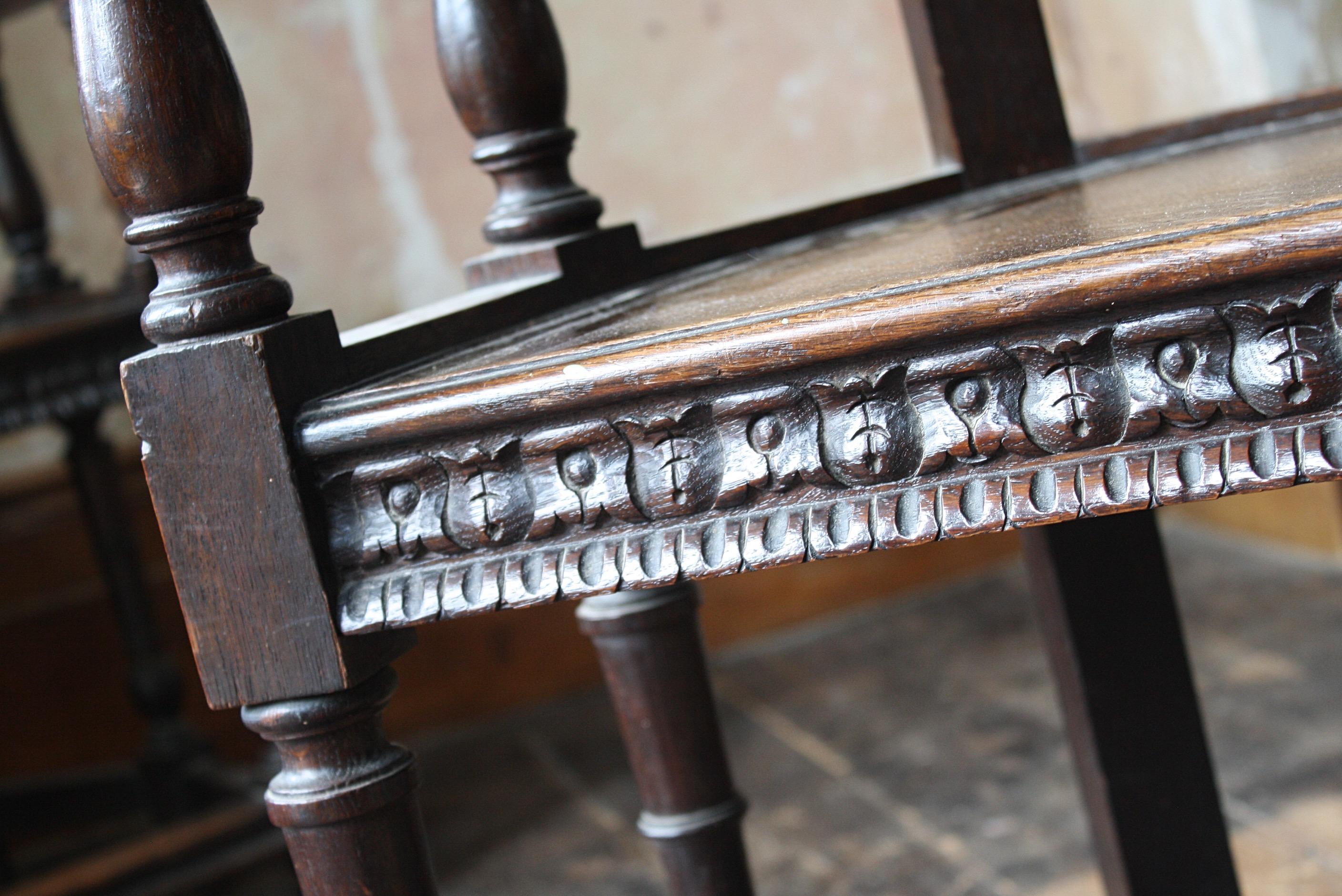 Late 19th Century French Oak Caquetoire Grotesque Pan Carved Armchairs  For Sale 12
