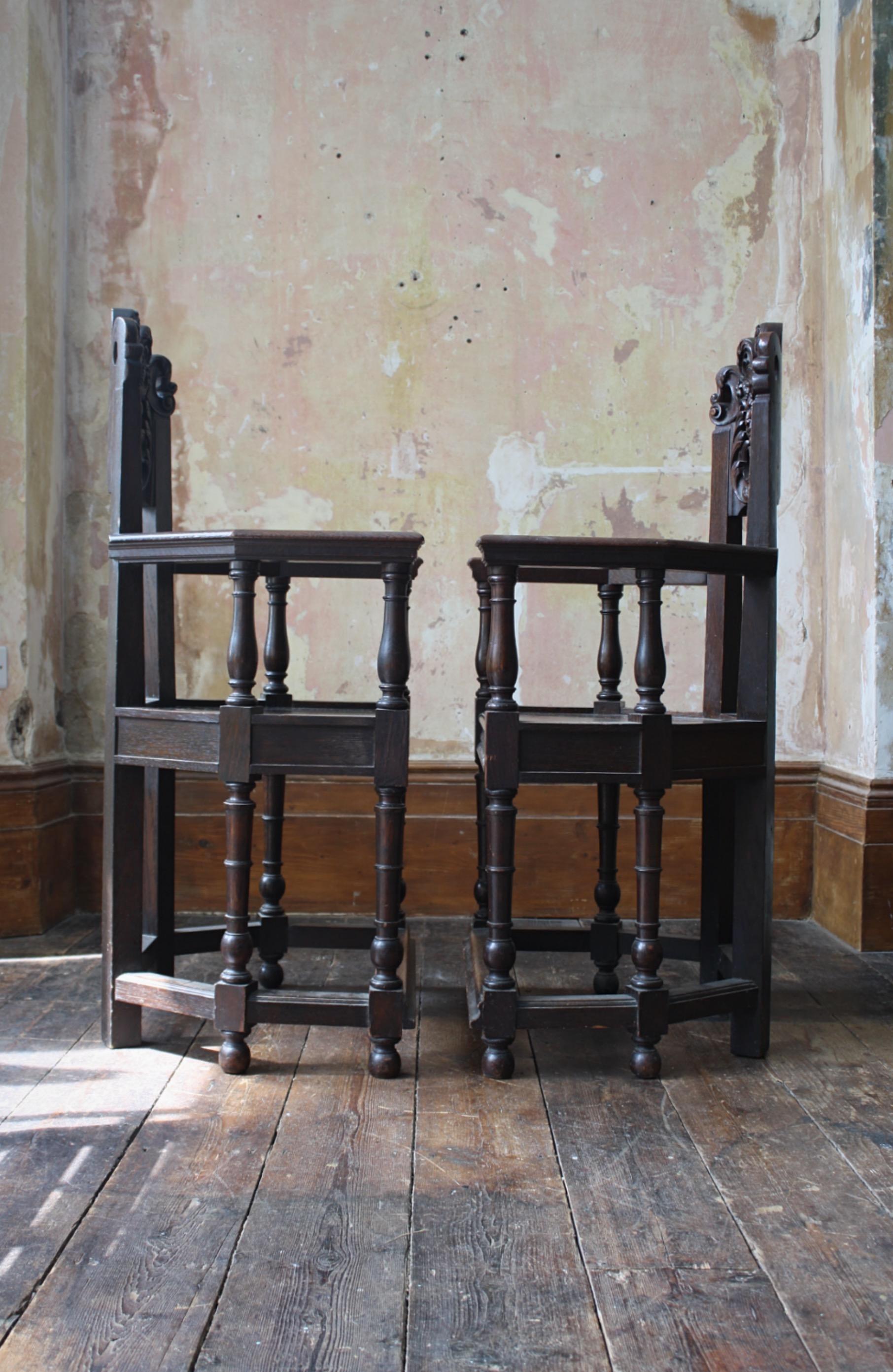 Late 19th Century French Oak Caquetoire Grotesque Pan Carved Armchairs  For Sale 13