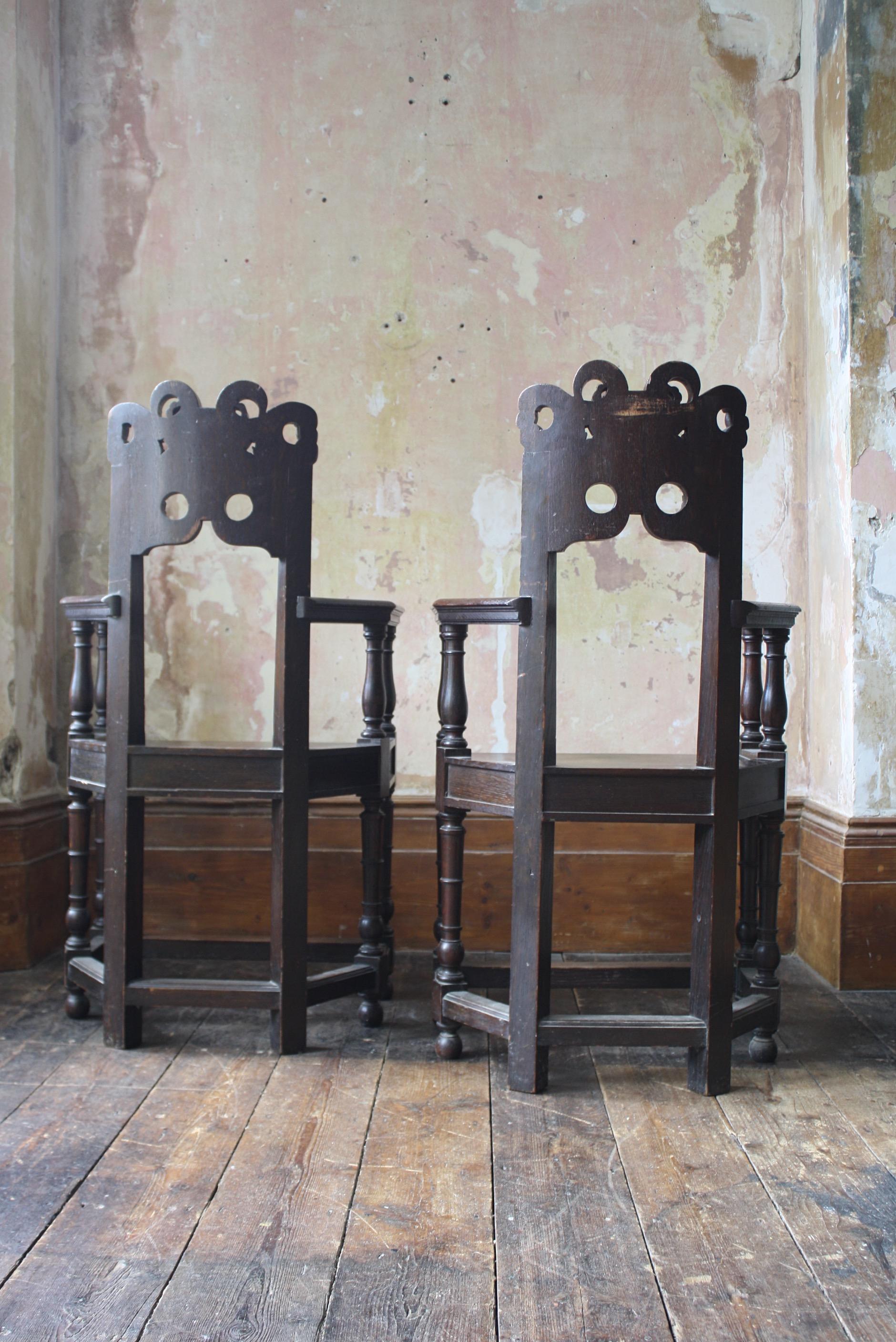Late 19th Century French Oak Caquetoire Grotesque Pan Carved Armchairs  For Sale 14