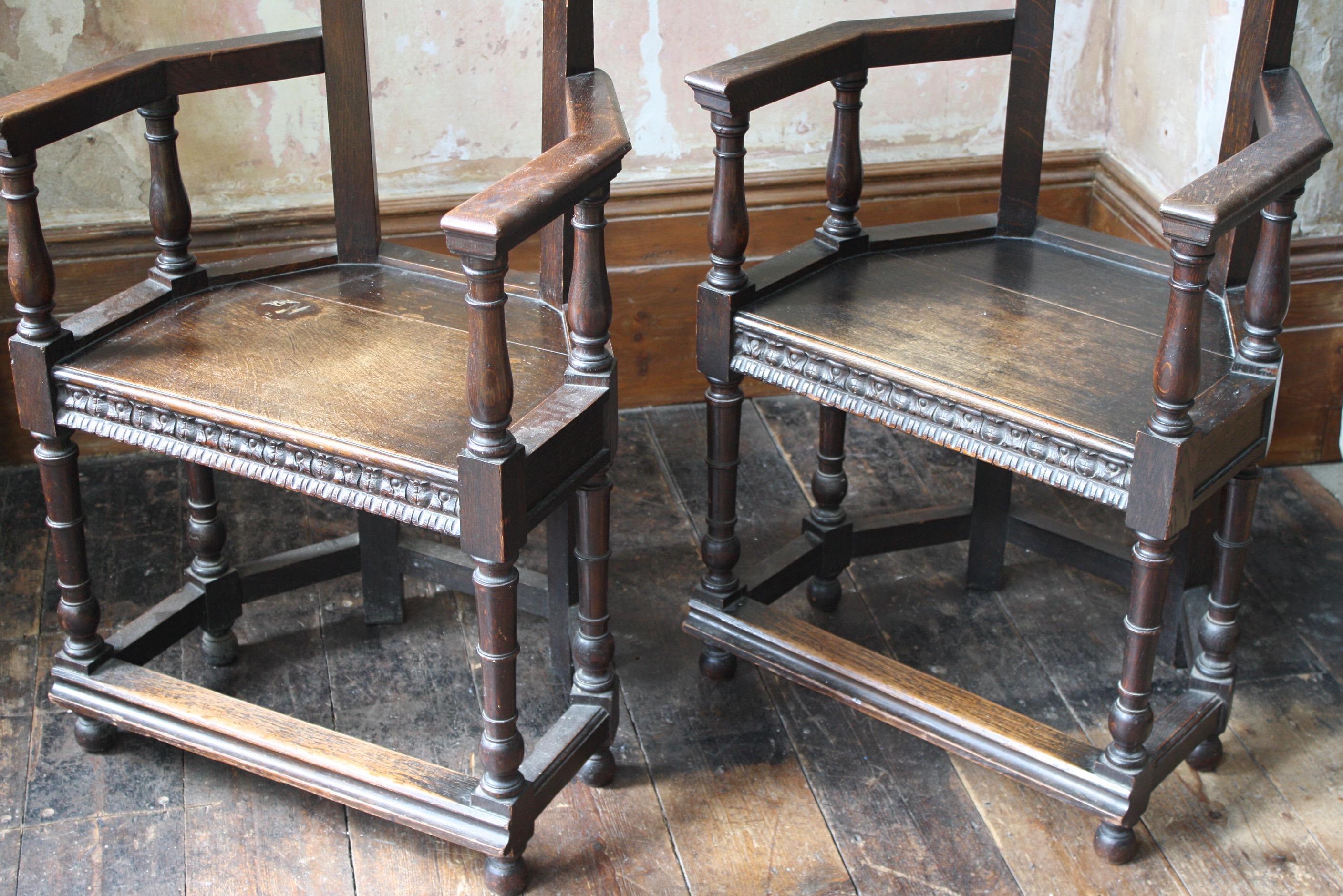 Late 19th Century French Oak Caquetoire Grotesque Pan Carved Armchairs  For Sale 5