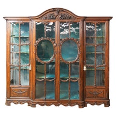Antique Late 19th Century French Oak Display Cabinet with Ribbon & Garland Glazing