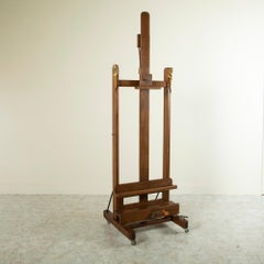 Late 19th Century French Oak Double Crank Floor Easel with Bronze Masques