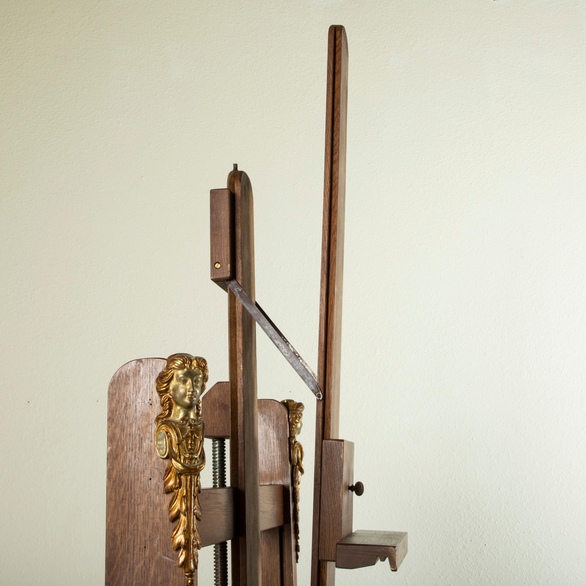 Late 19th Century French Oak Double Crank Floor Easel with Bronze Masques 5