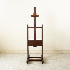 Late 19th Century French Oak Doubled Sided Crank Floor Easel, Adjustable Height