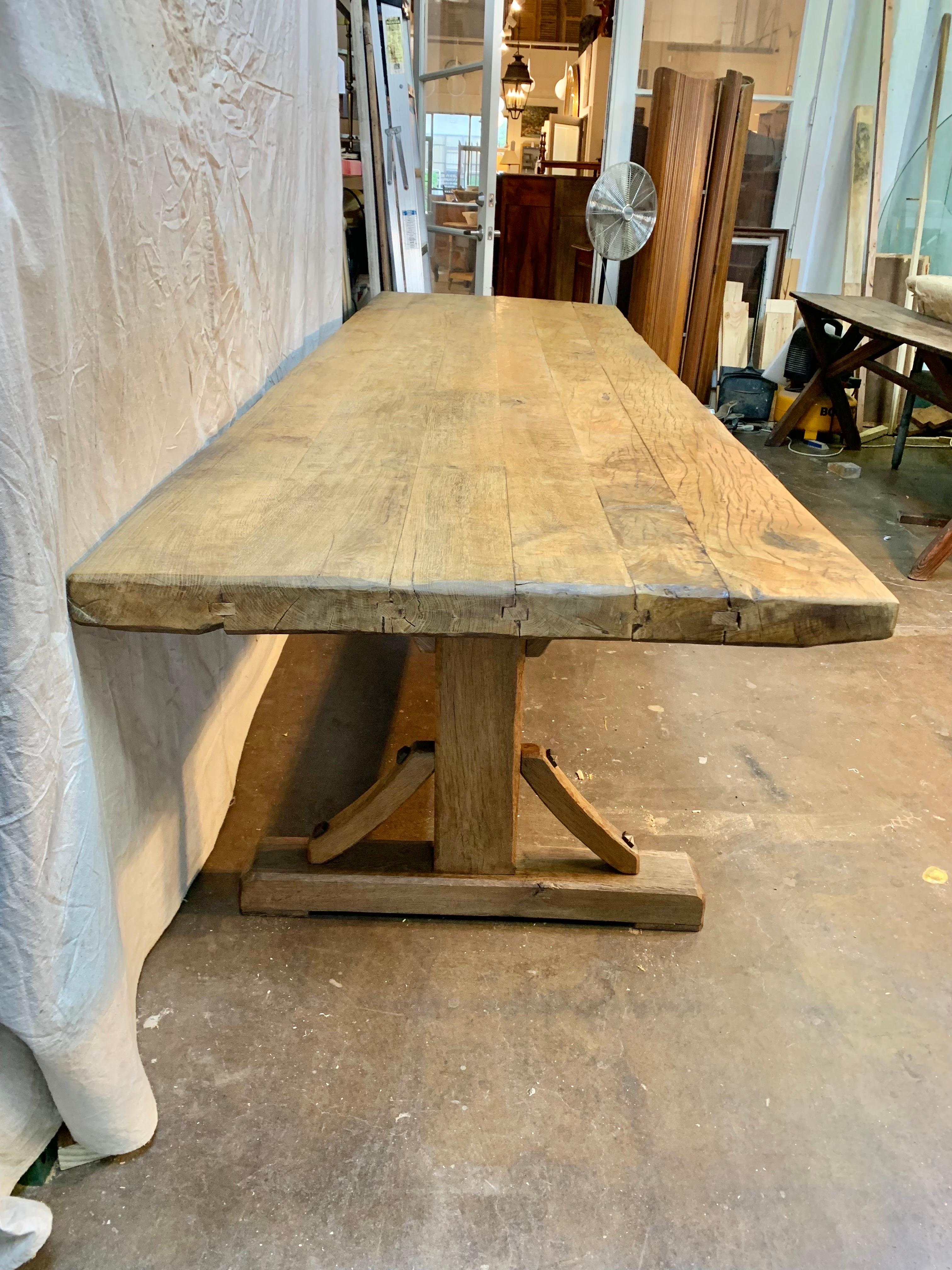 Hand-Crafted Late 19th Century French Oak Trestle Farm Table