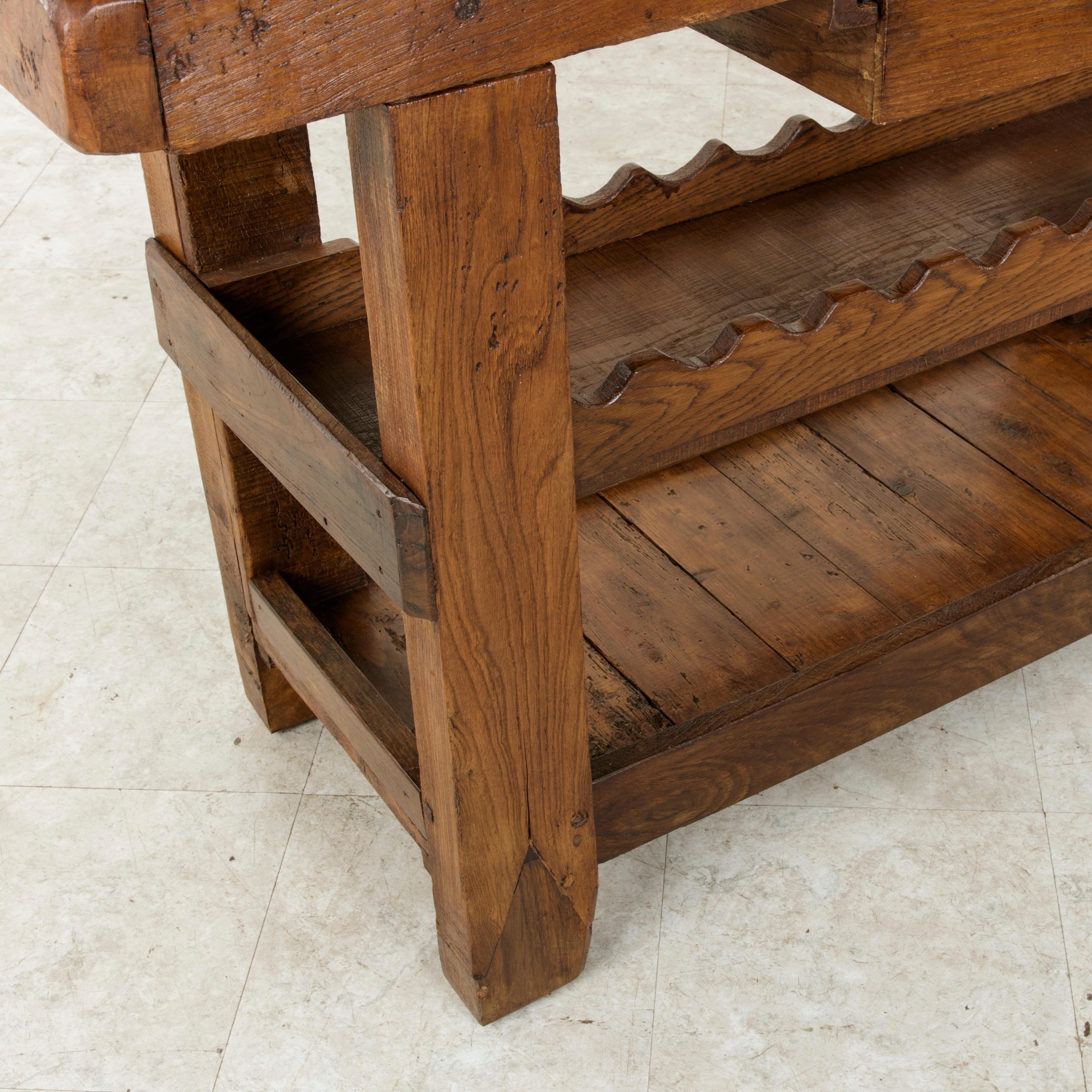 Late 19th Century French Oak Work Bench, Console Table, Sofa Table, or Dry Bar 6