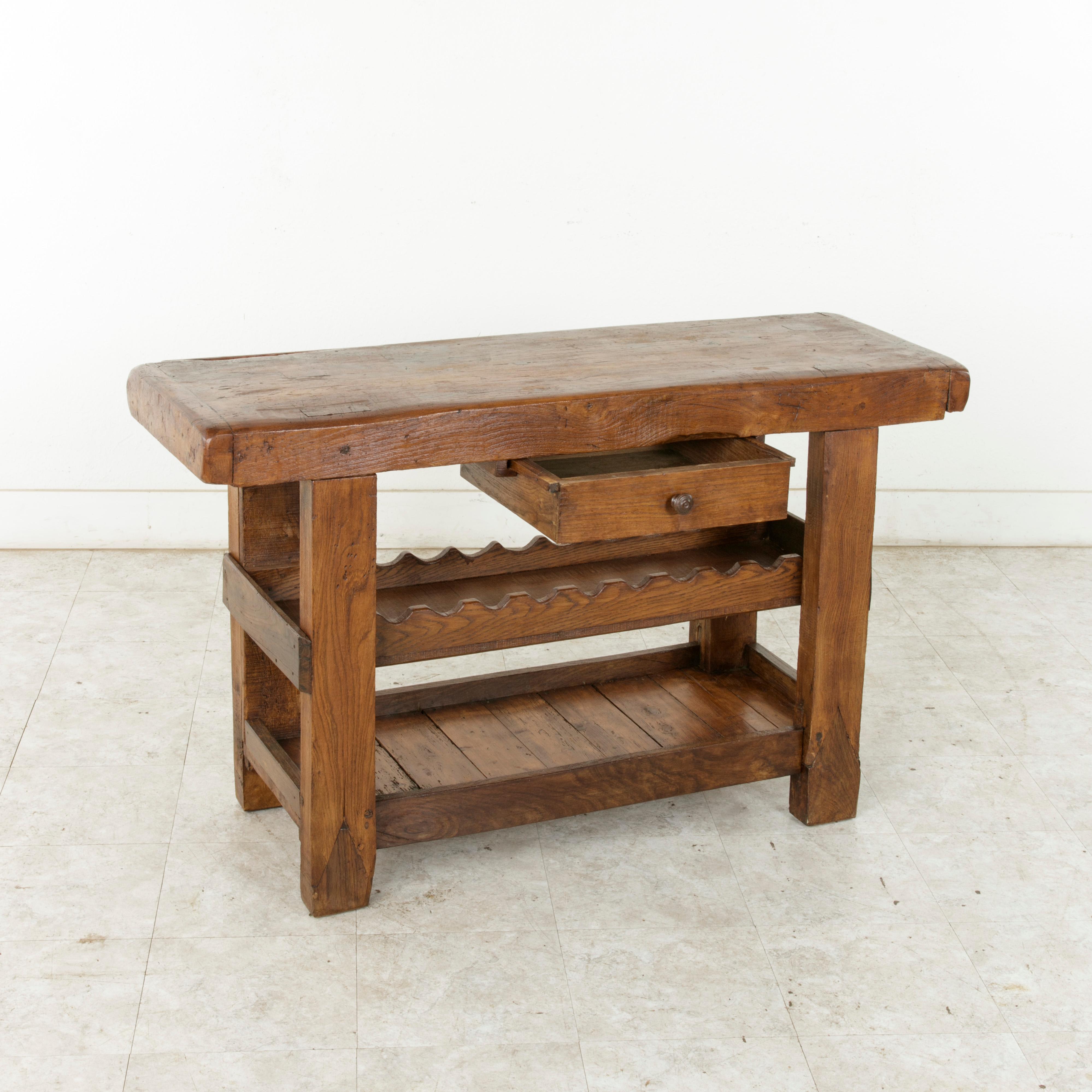 Late 19th Century French Oak Work Bench, Console Table, Sofa Table, or Dry Bar 7
