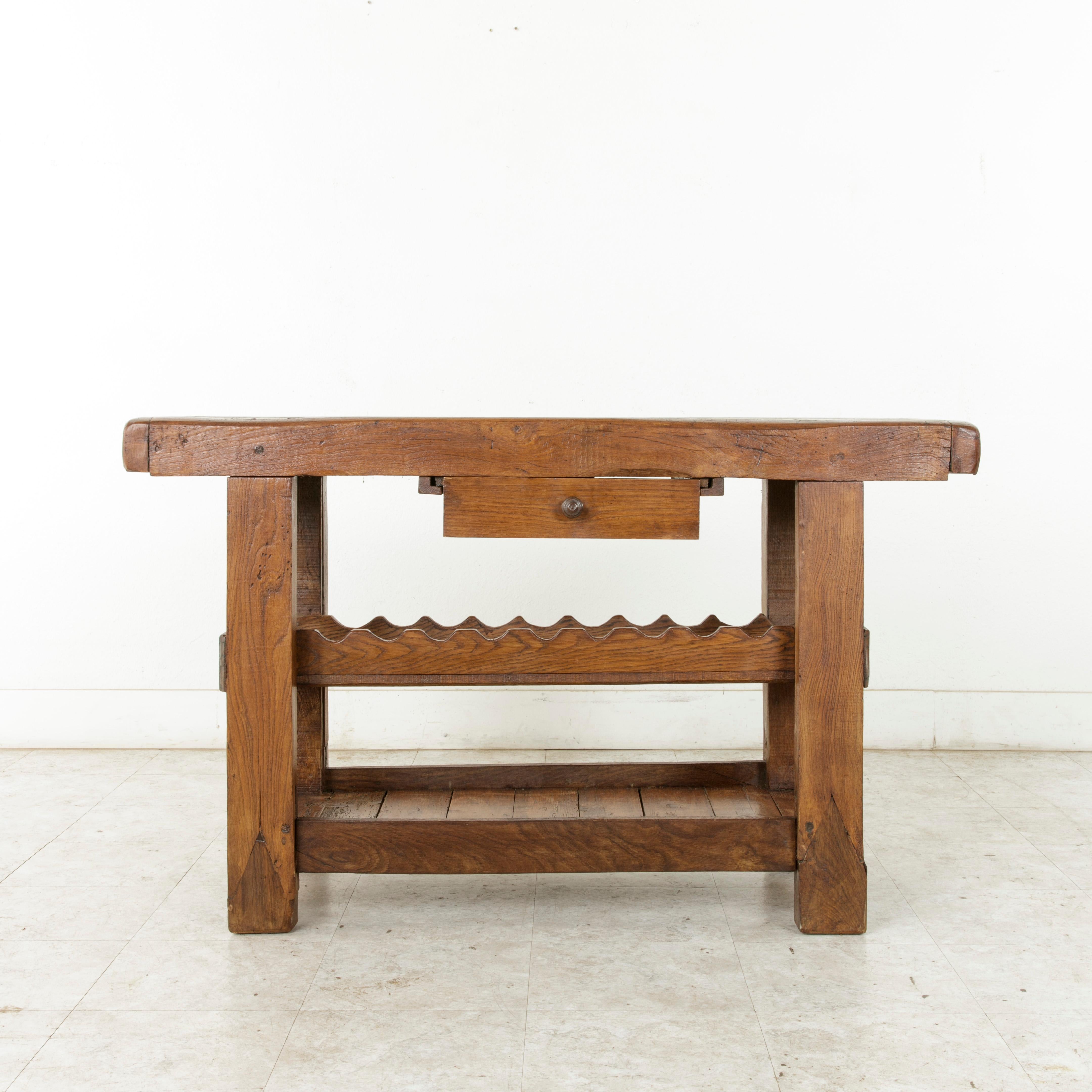 Rustic Late 19th Century French Oak Work Bench, Console Table, Sofa Table, or Dry Bar