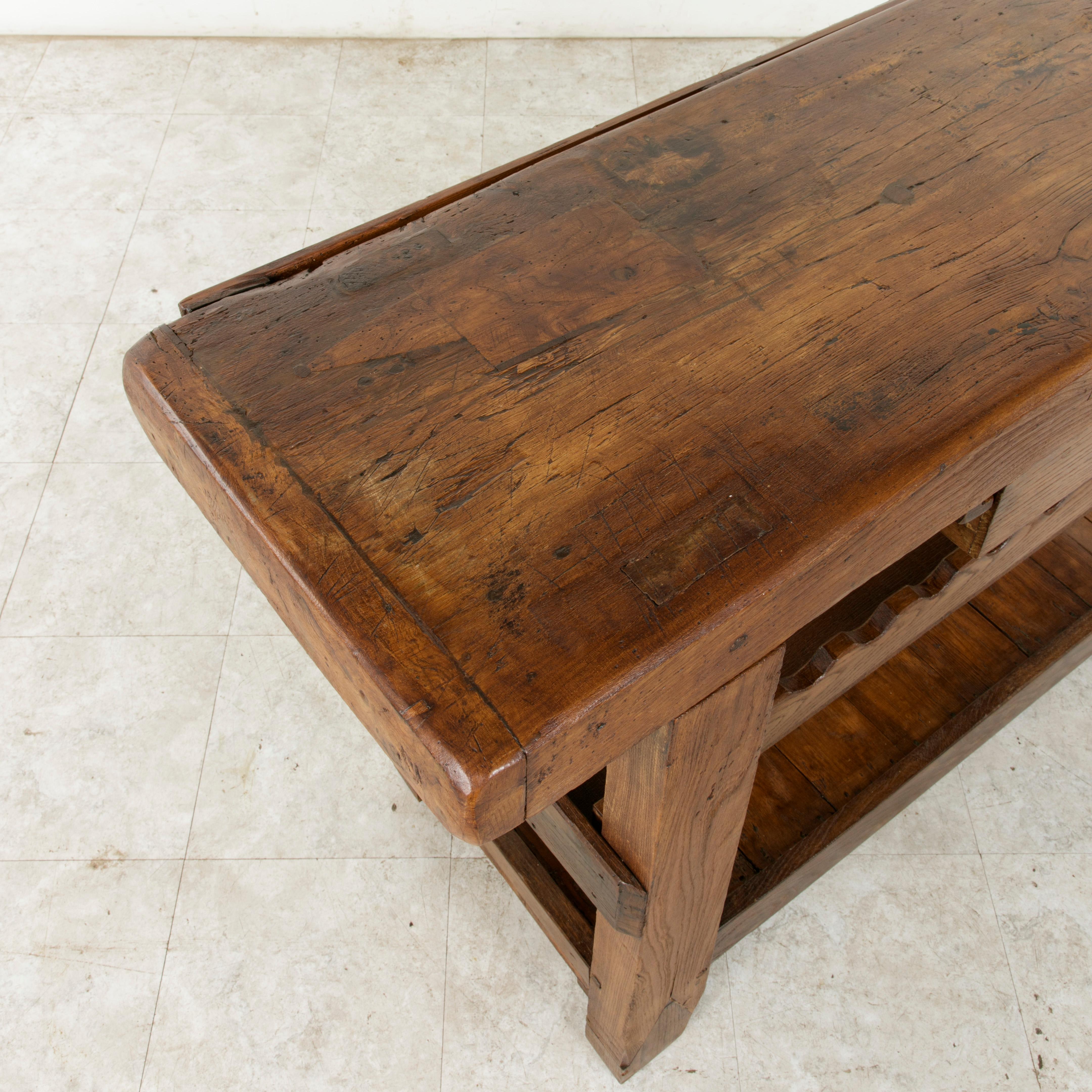 Late 19th Century French Oak Work Bench, Console Table, Sofa Table, or Dry Bar 4