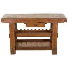 Antique Late 19th Century French Oak Work Bench, Console Table, Sofa Table, or Dry Bar