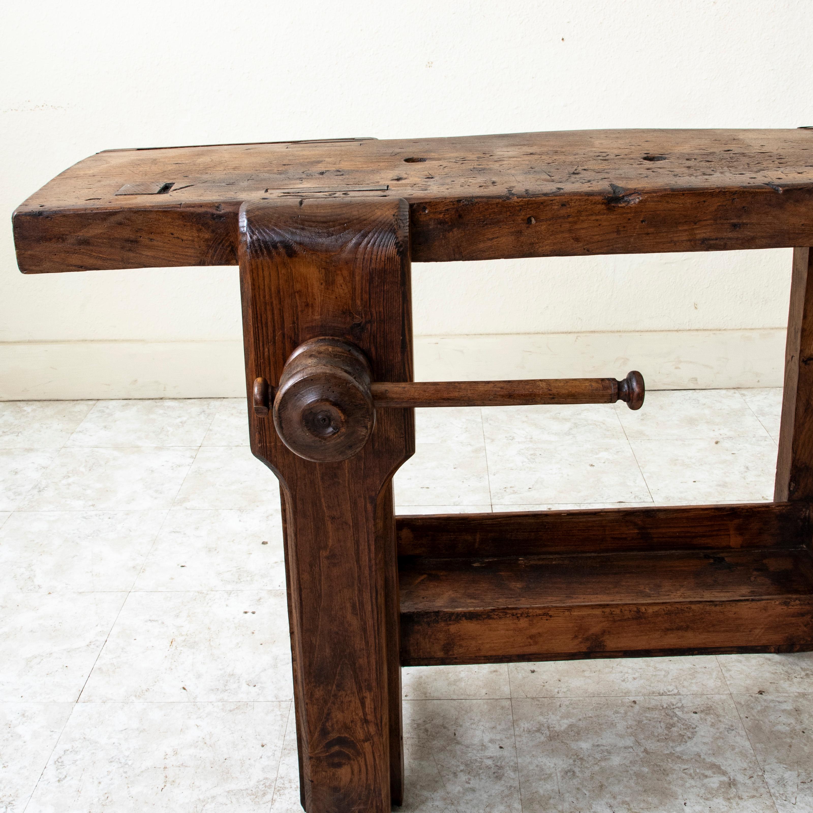 Late 19th Century French Oak Workbench with Vise, Console Table, Sofa Table For Sale 6