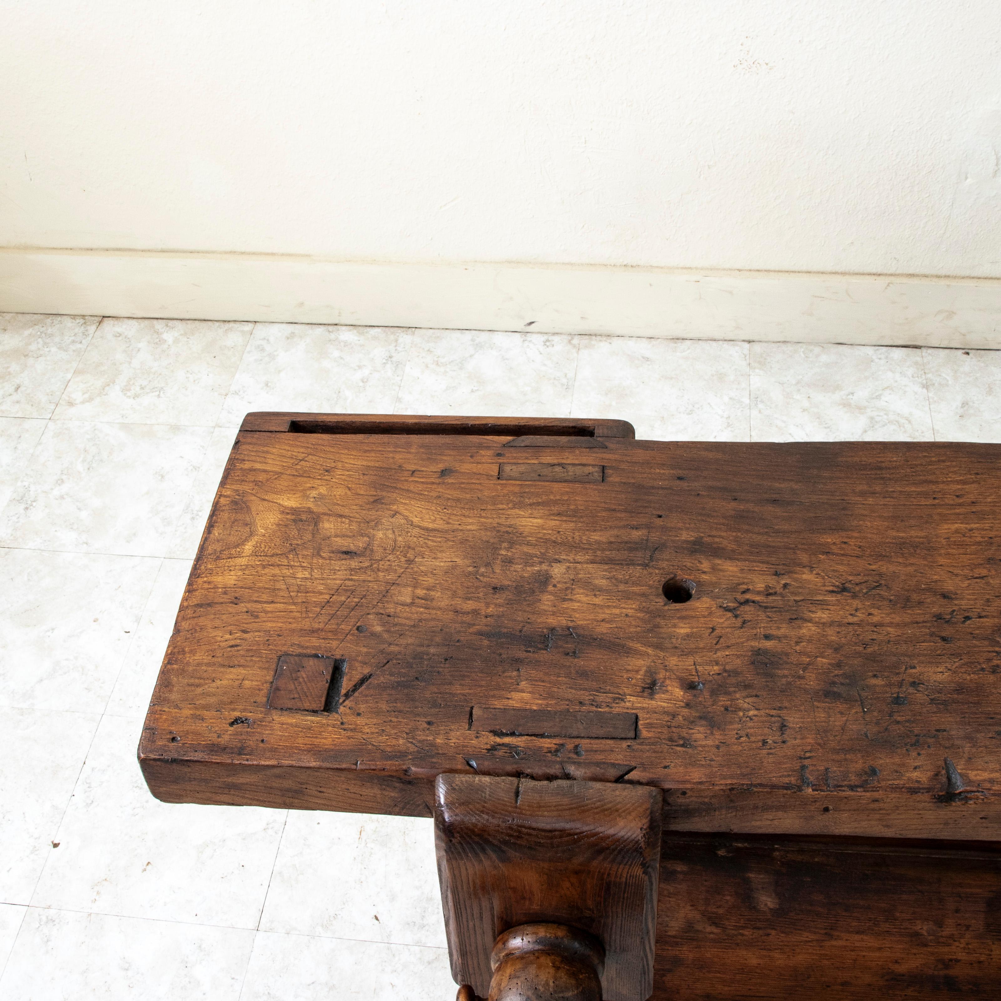 Late 19th Century French Oak Workbench with Vise, Console Table, Sofa Table For Sale 7