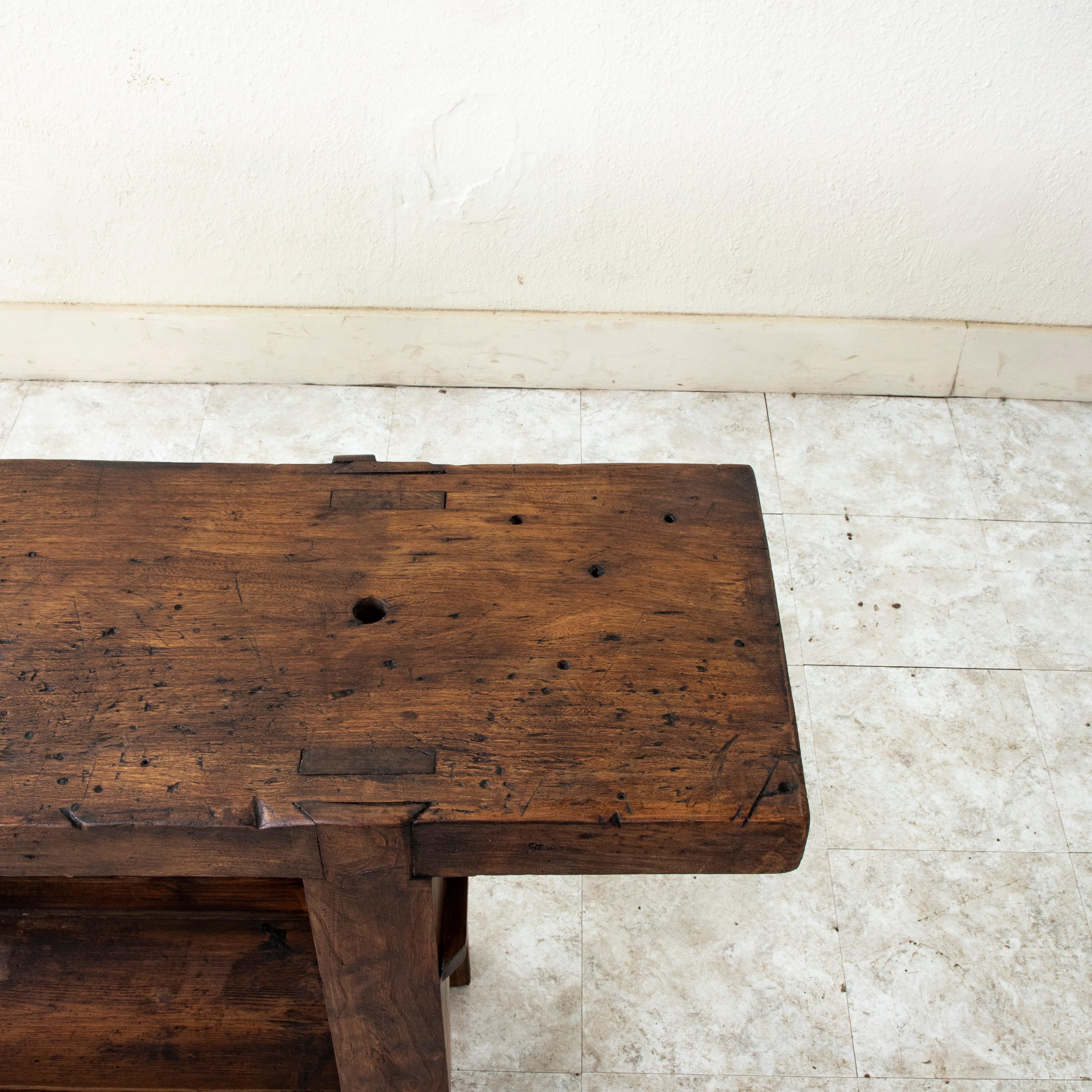 Late 19th Century French Oak Workbench with Vise, Console Table, Sofa Table For Sale 8