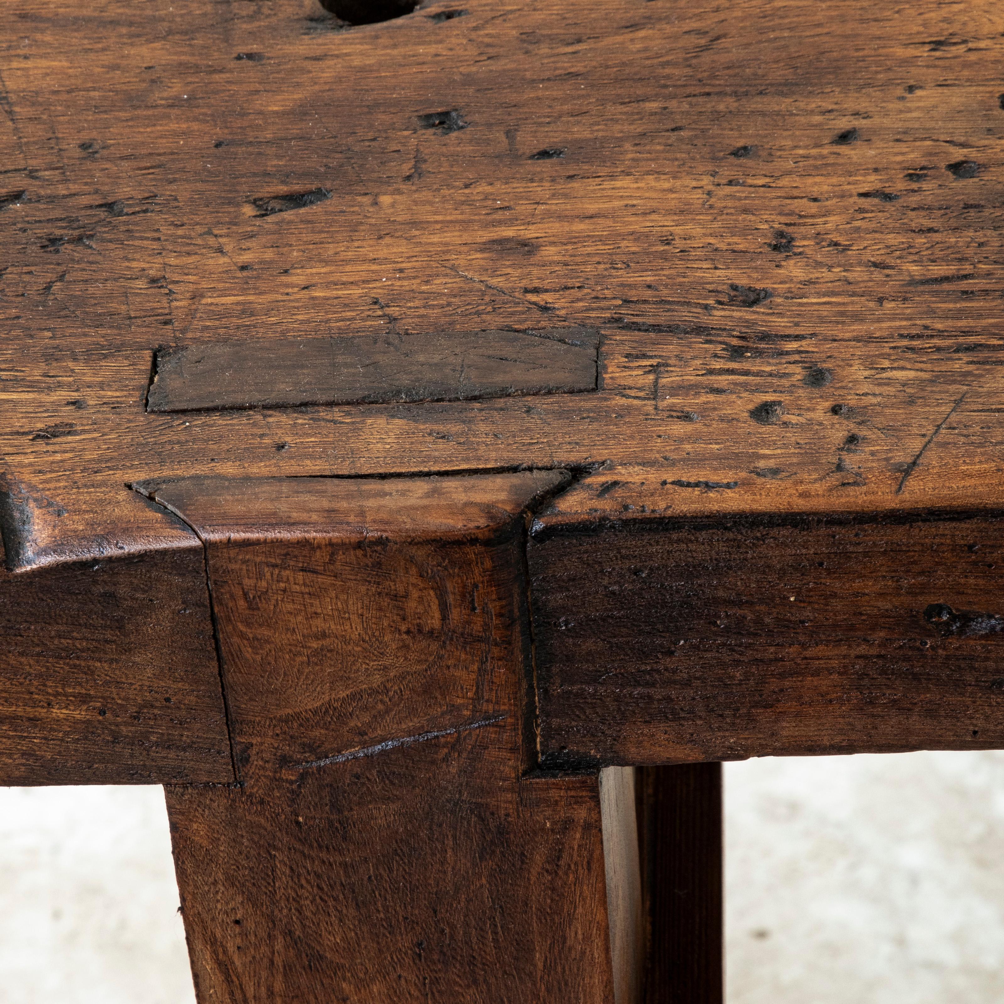 Late 19th Century French Oak Workbench with Vise, Console Table, Sofa Table For Sale 9