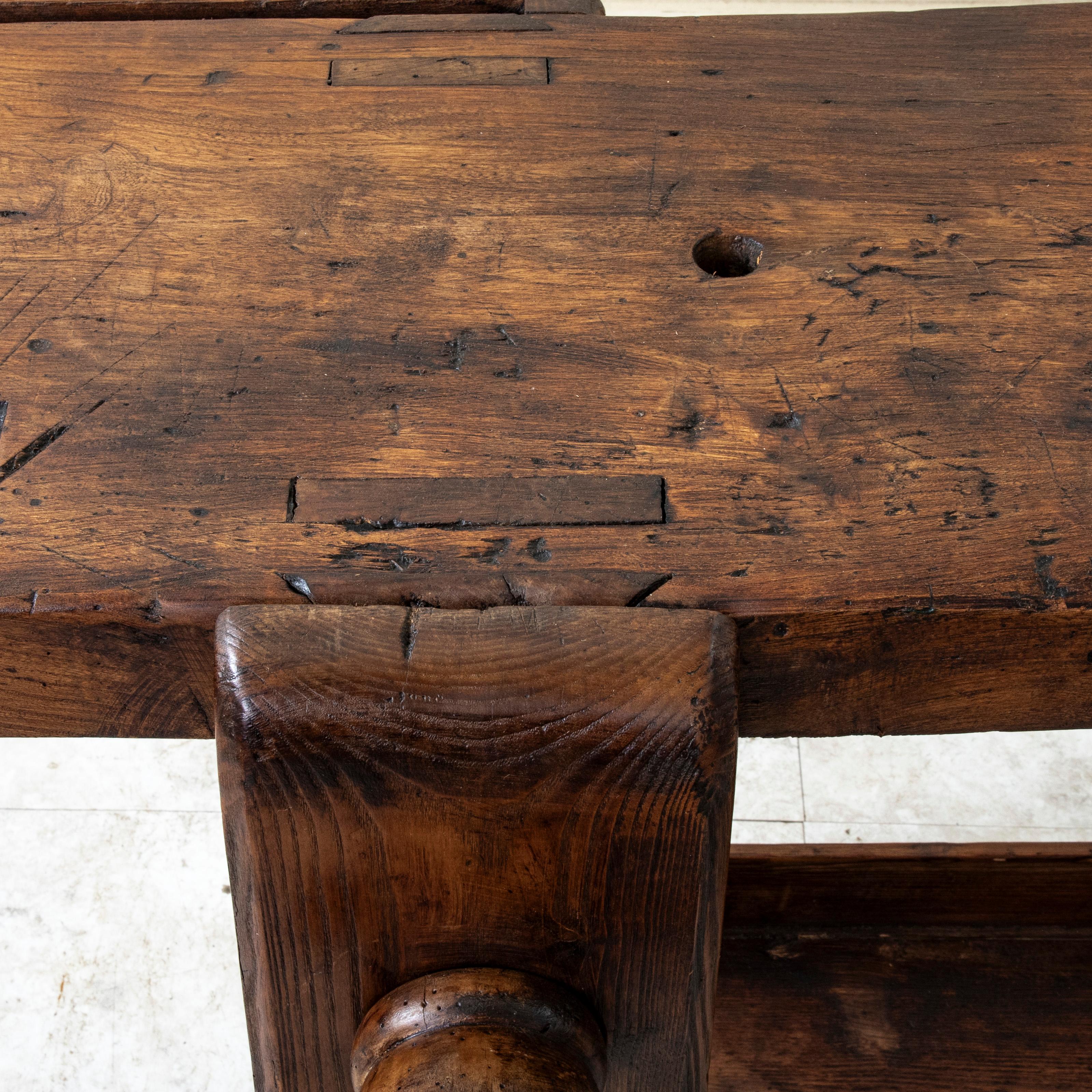 Late 19th Century French Oak Workbench with Vise, Console Table, Sofa Table For Sale 12