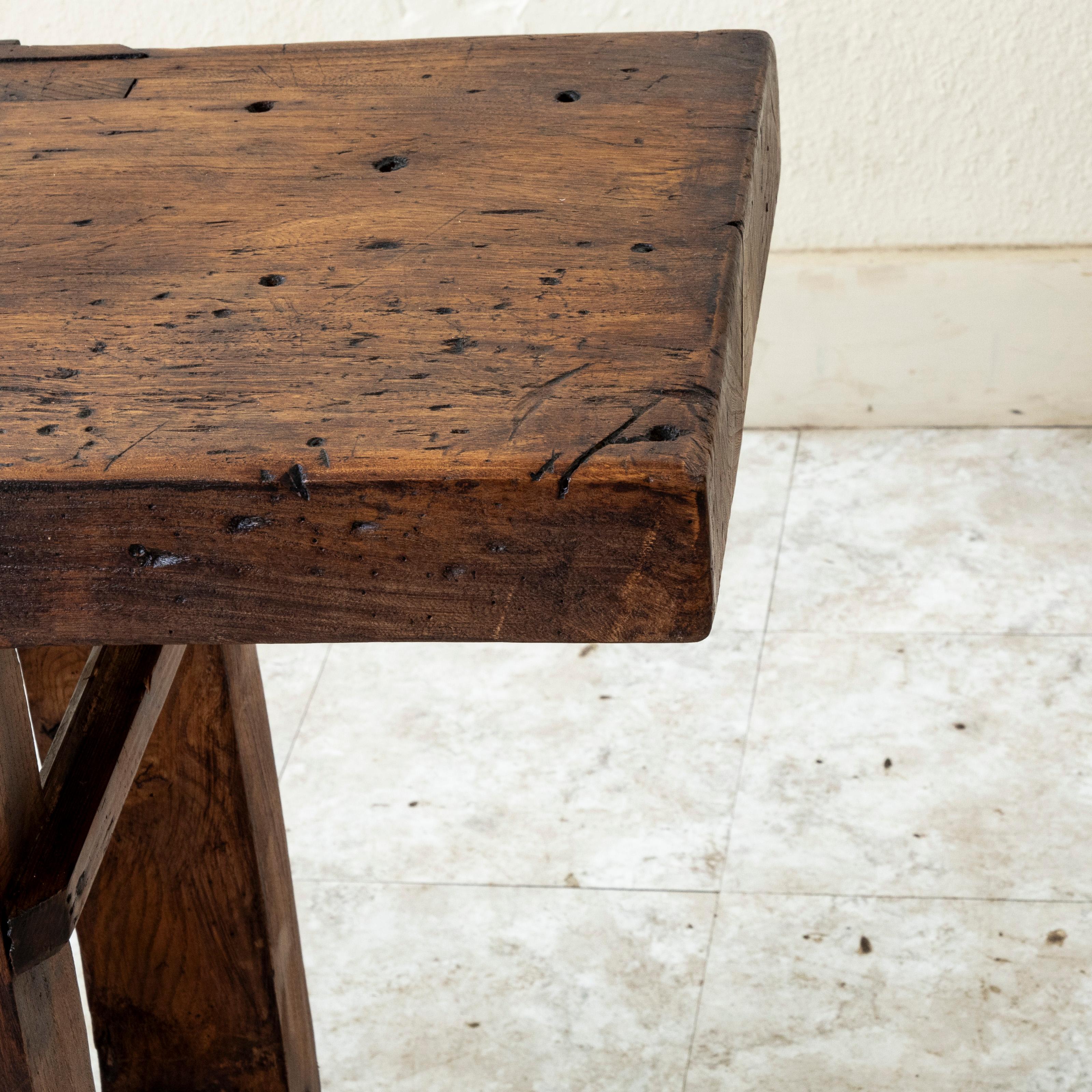 Late 19th Century French Oak Workbench with Vise, Console Table, Sofa Table For Sale 13