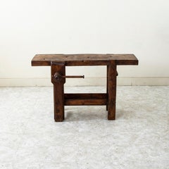 Französische Eichenwerkbank mit Schraubstock, Konsolentisch, Sofatisch aus dem späten 19.