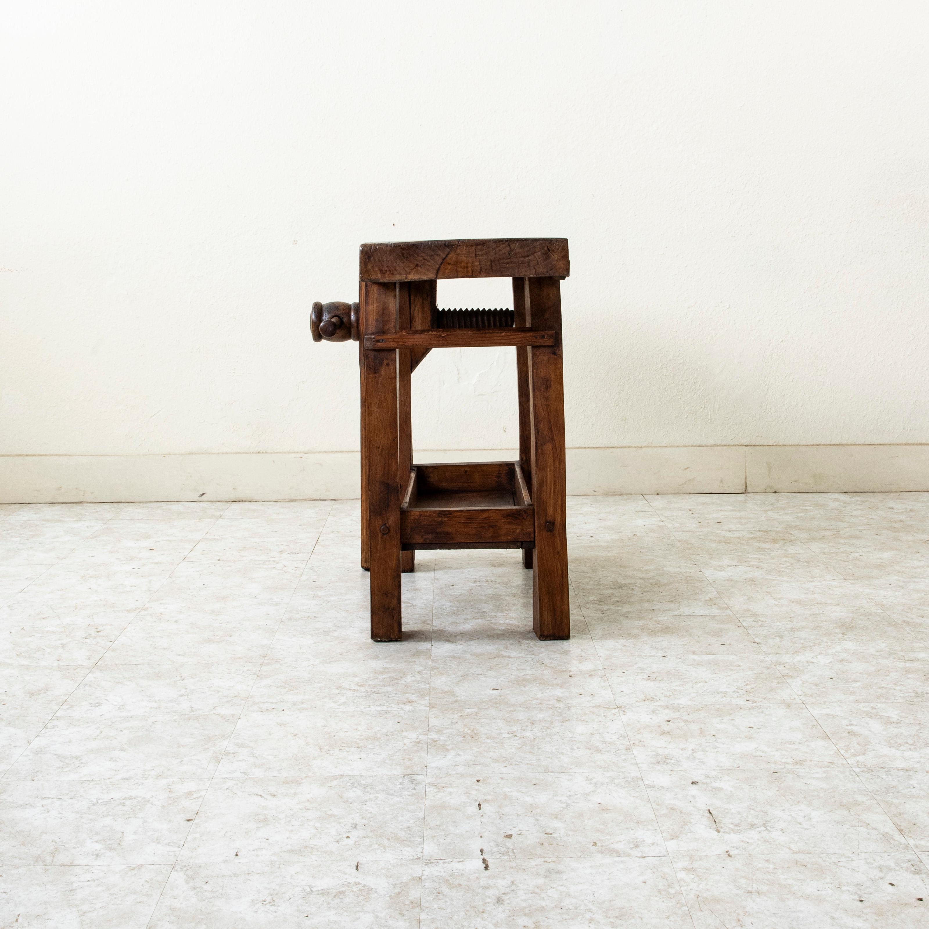 Elm Late 19th Century French Oak Workbench with Vise, Console Table, Sofa Table For Sale