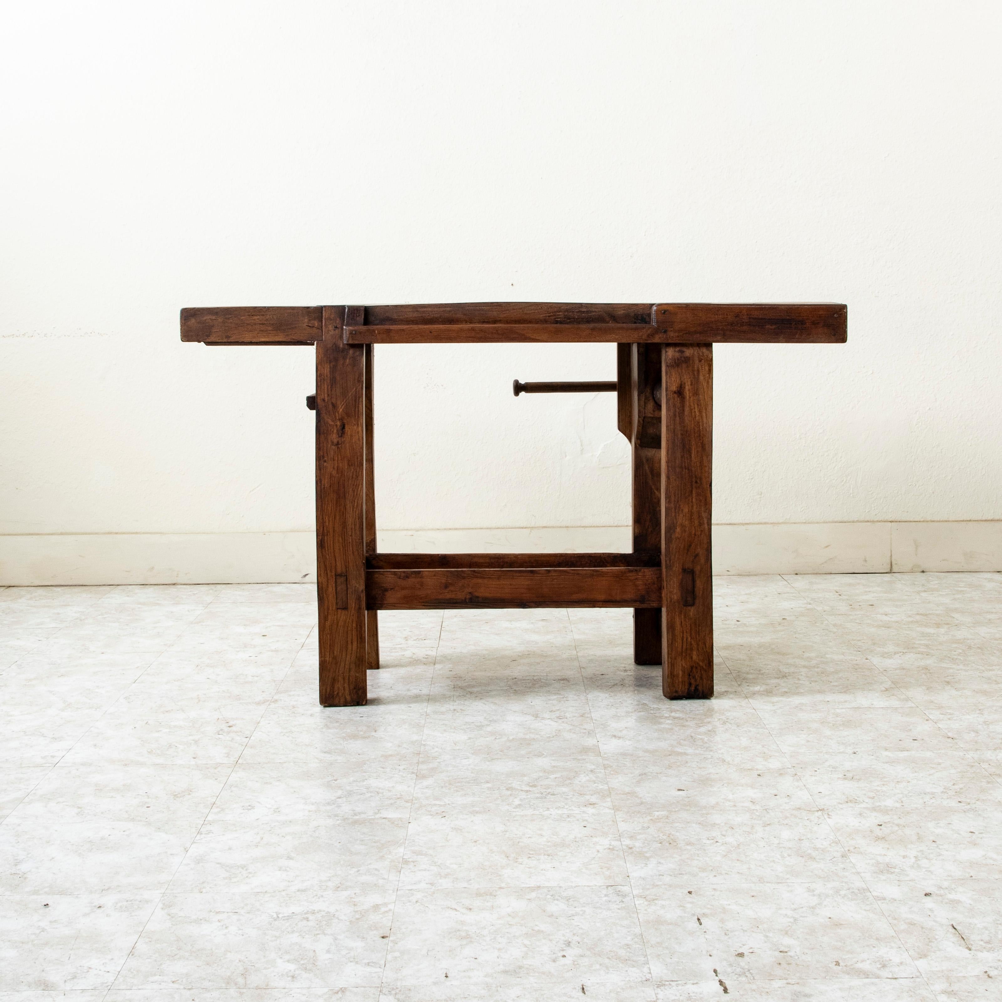 Late 19th Century French Oak Workbench with Vise, Console Table, Sofa Table For Sale 1