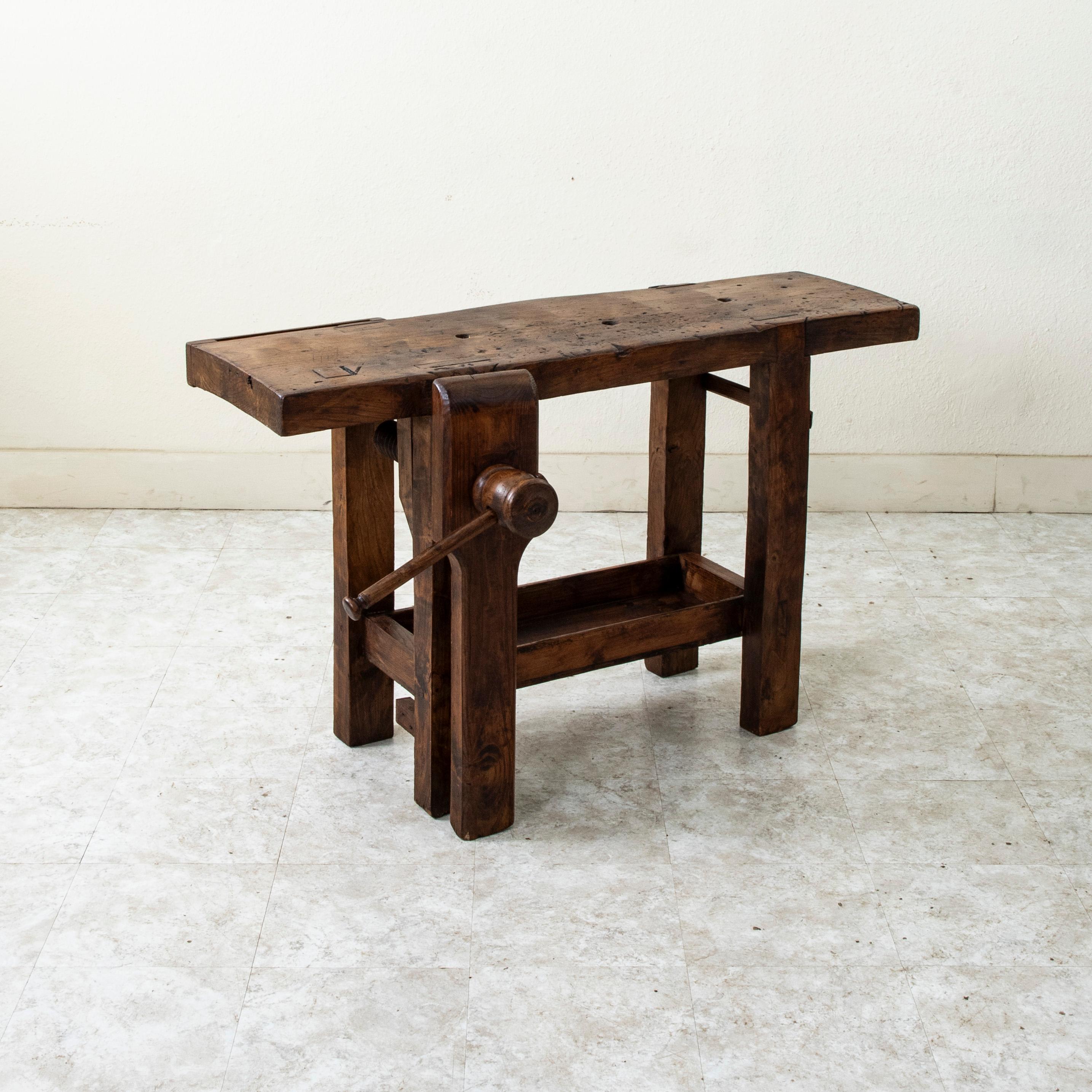 Late 19th Century French Oak Workbench with Vise, Console Table, Sofa Table For Sale 3