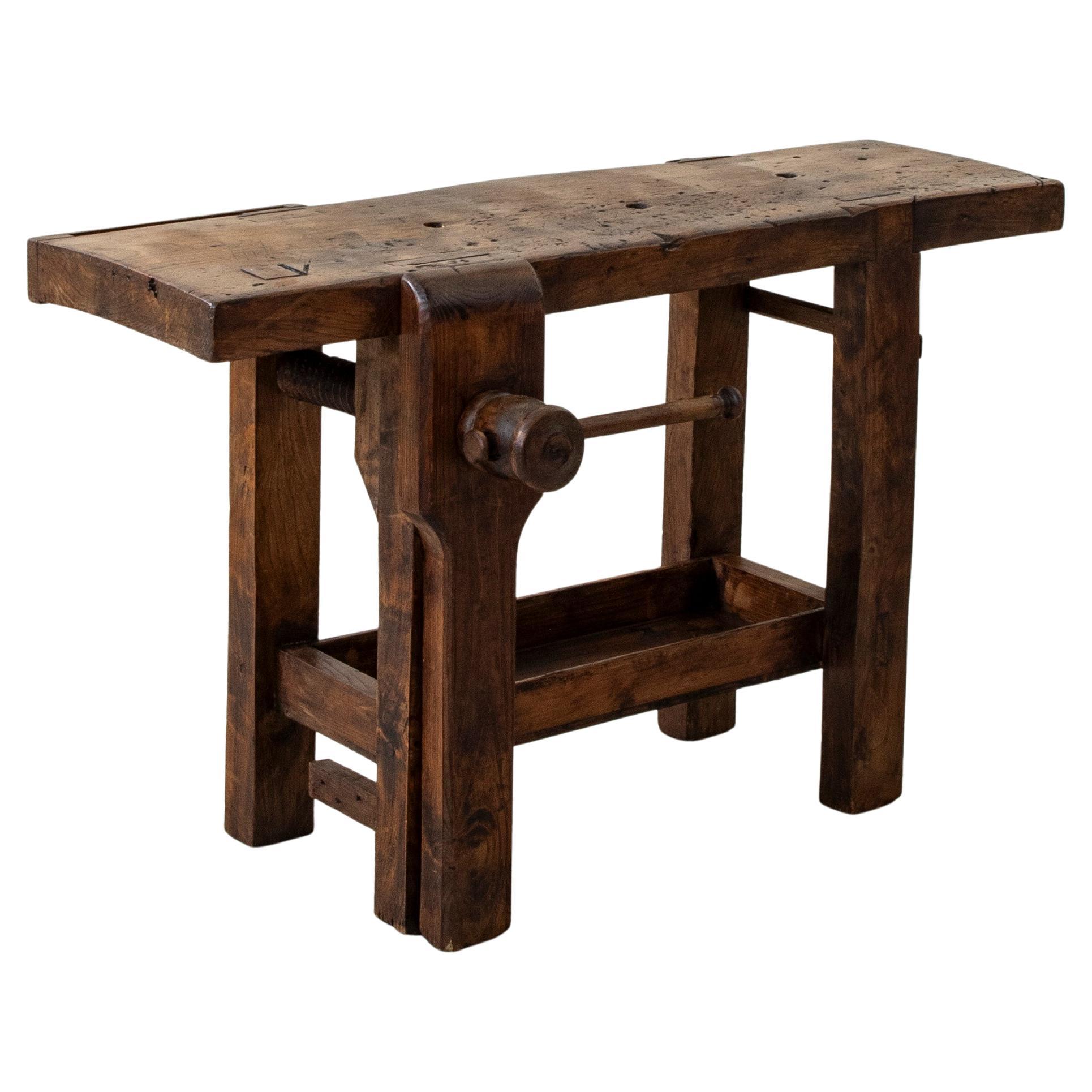 Late 19th Century French Oak Workbench with Vise, Console Table, Sofa Table For Sale