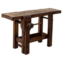 Late 19th Century French Oak Workbench with Vise, Console Table, Sofa Table