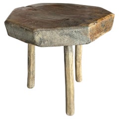 Table d'appoint octogonale en billot de boucherie française de la fin du XIXe siècle