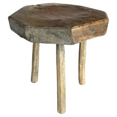 Table d'appoint octogonale en billot de boucherie française de la fin du XIXe siècle