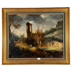 Óleo francés de finales del siglo XIX "Paso a las ruinas"