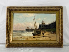 Peinture à l'huile française de la fin du 19e siècle "Port De Peche A Maree Basse"