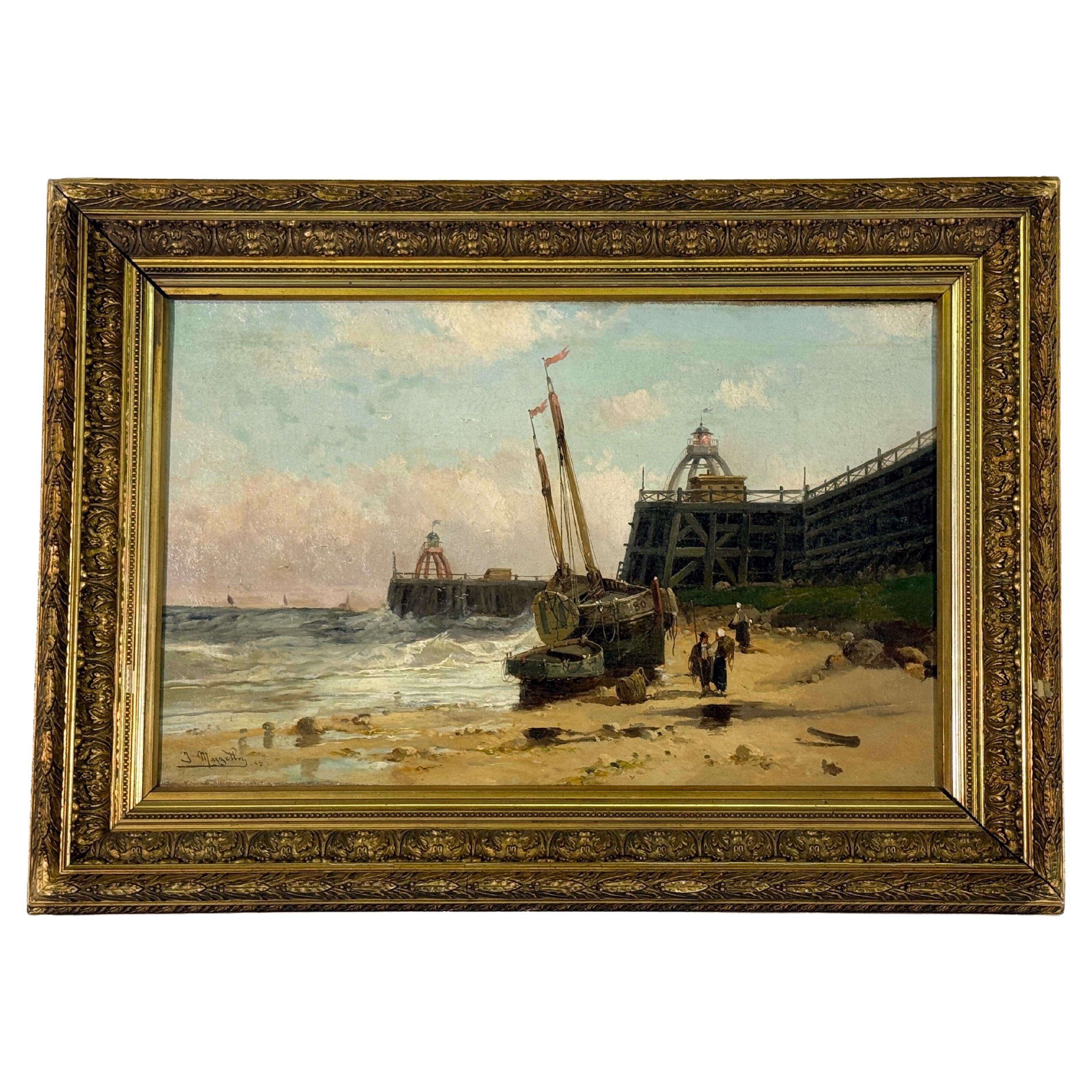 Late 19th Century French Oil Painting of "Port De Peche A Maree Basse"