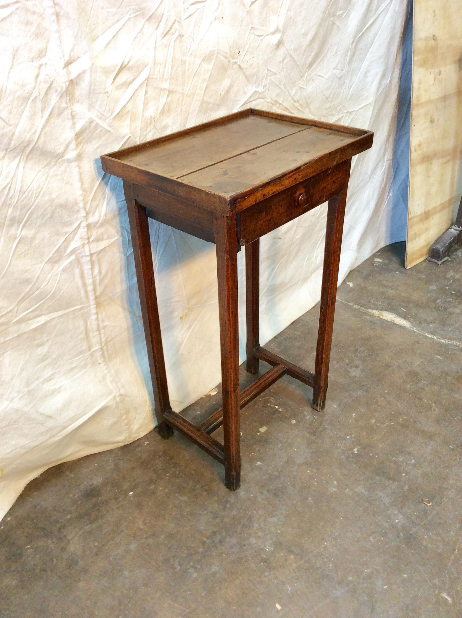 From the late 1800s, this French side table offers a sturdy surface and one drawer. It could be used as a drinks table or a small nightstand.

17.25