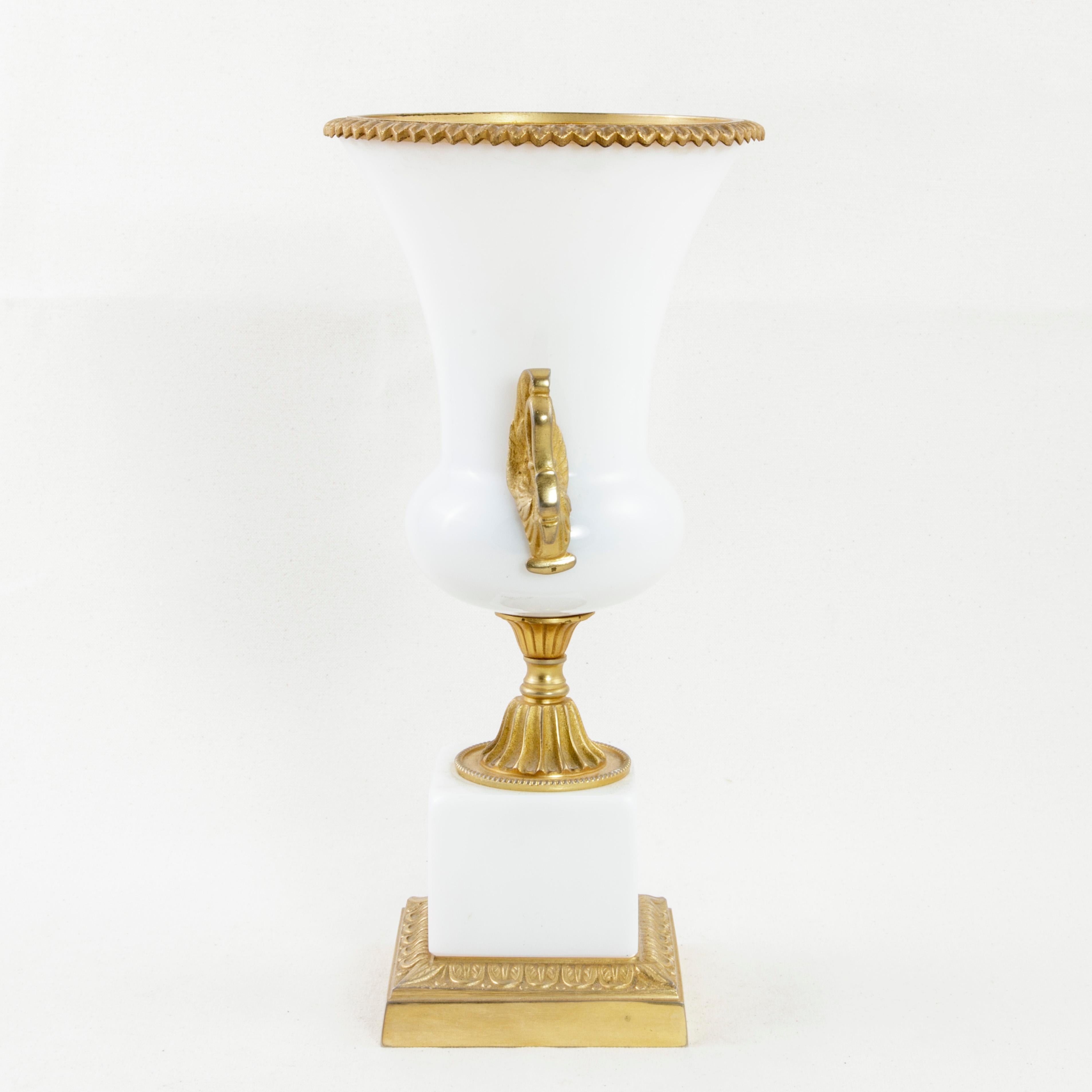 Late 19th Century French Opaline Urn or Vase with Bronze Trim, Gilt Bronze Swans 1