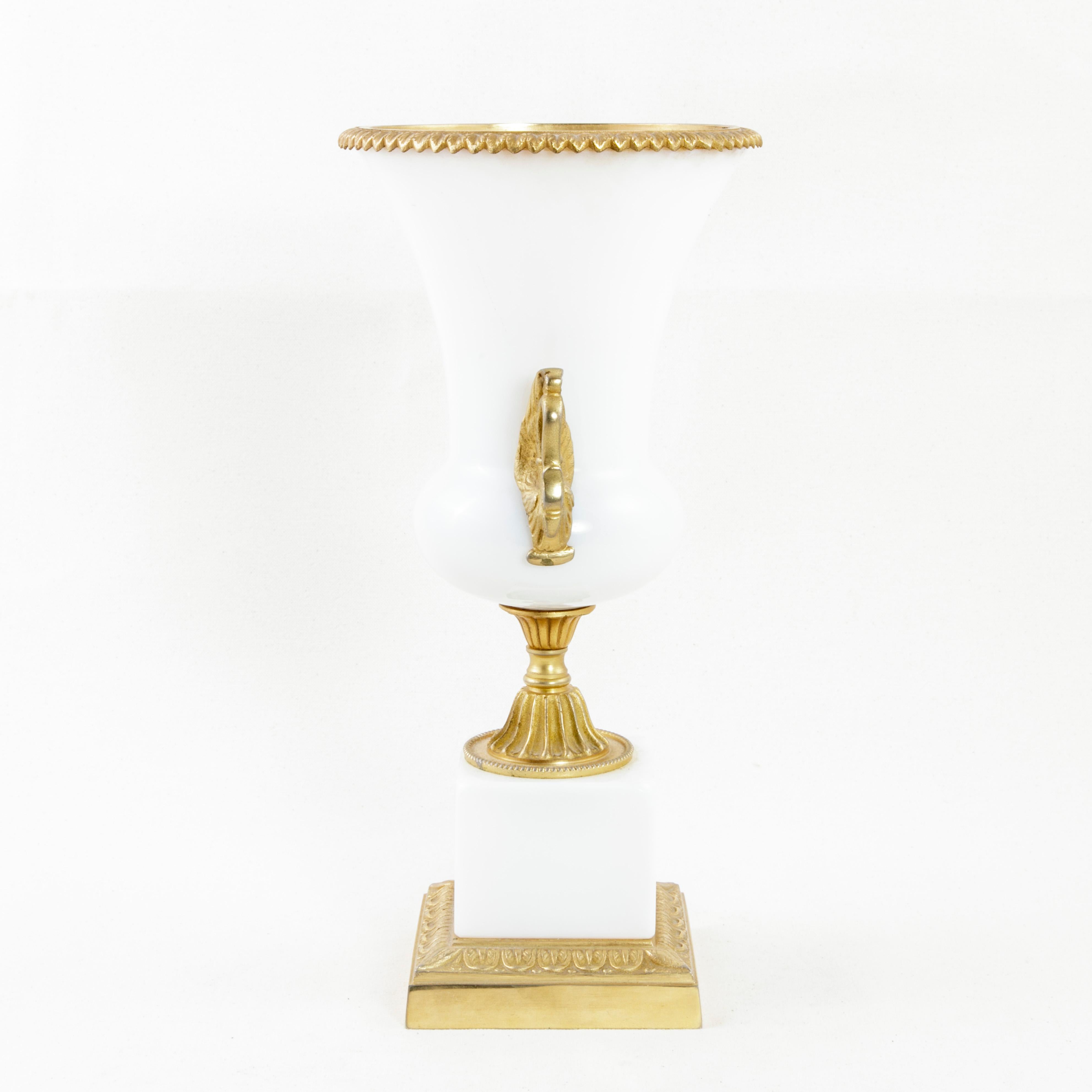 Late 19th Century French Opaline Urn or Vase with Bronze Trim, Gilt Bronze Swans 2