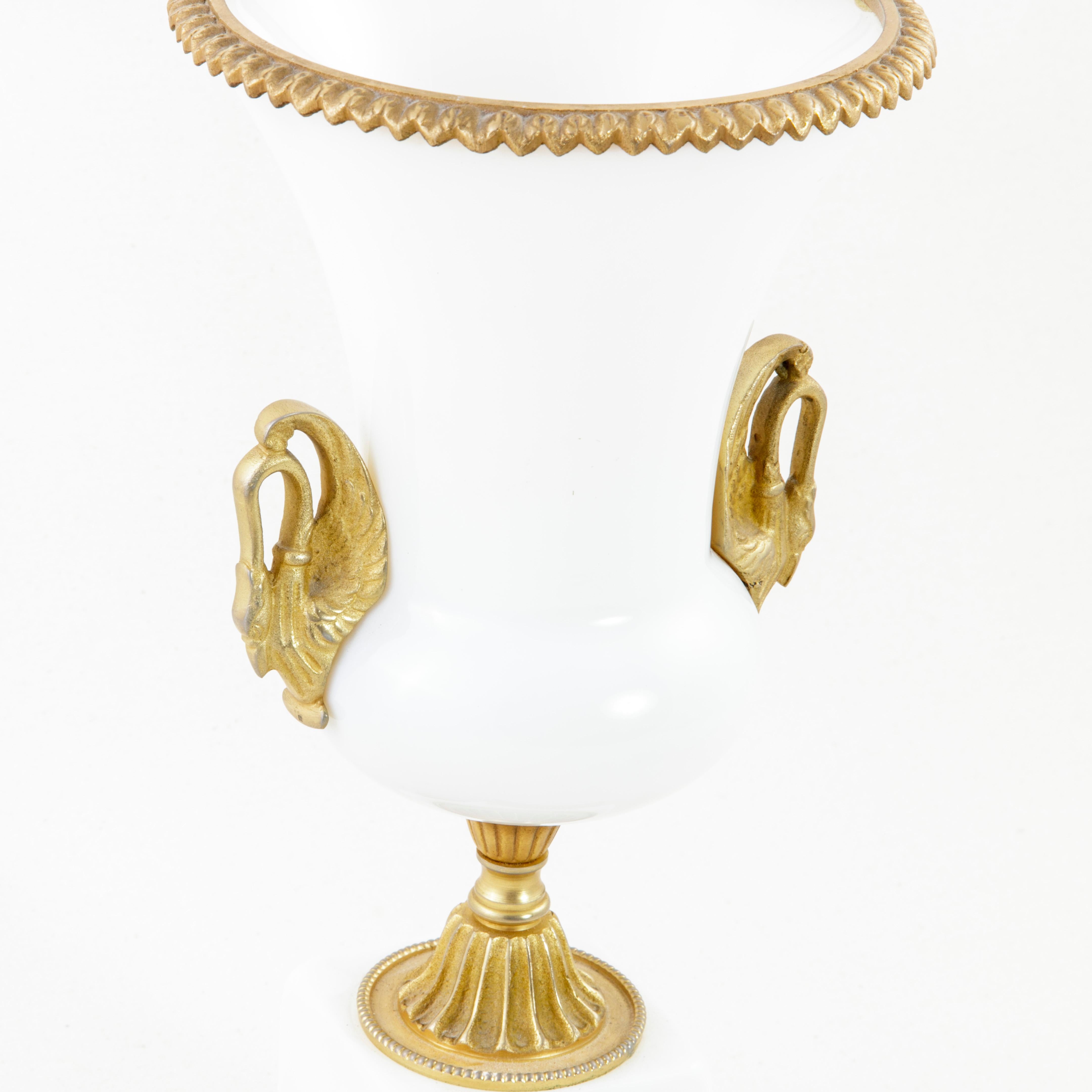 Late 19th Century French Opaline Urn or Vase with Bronze Trim, Gilt Bronze Swans 4