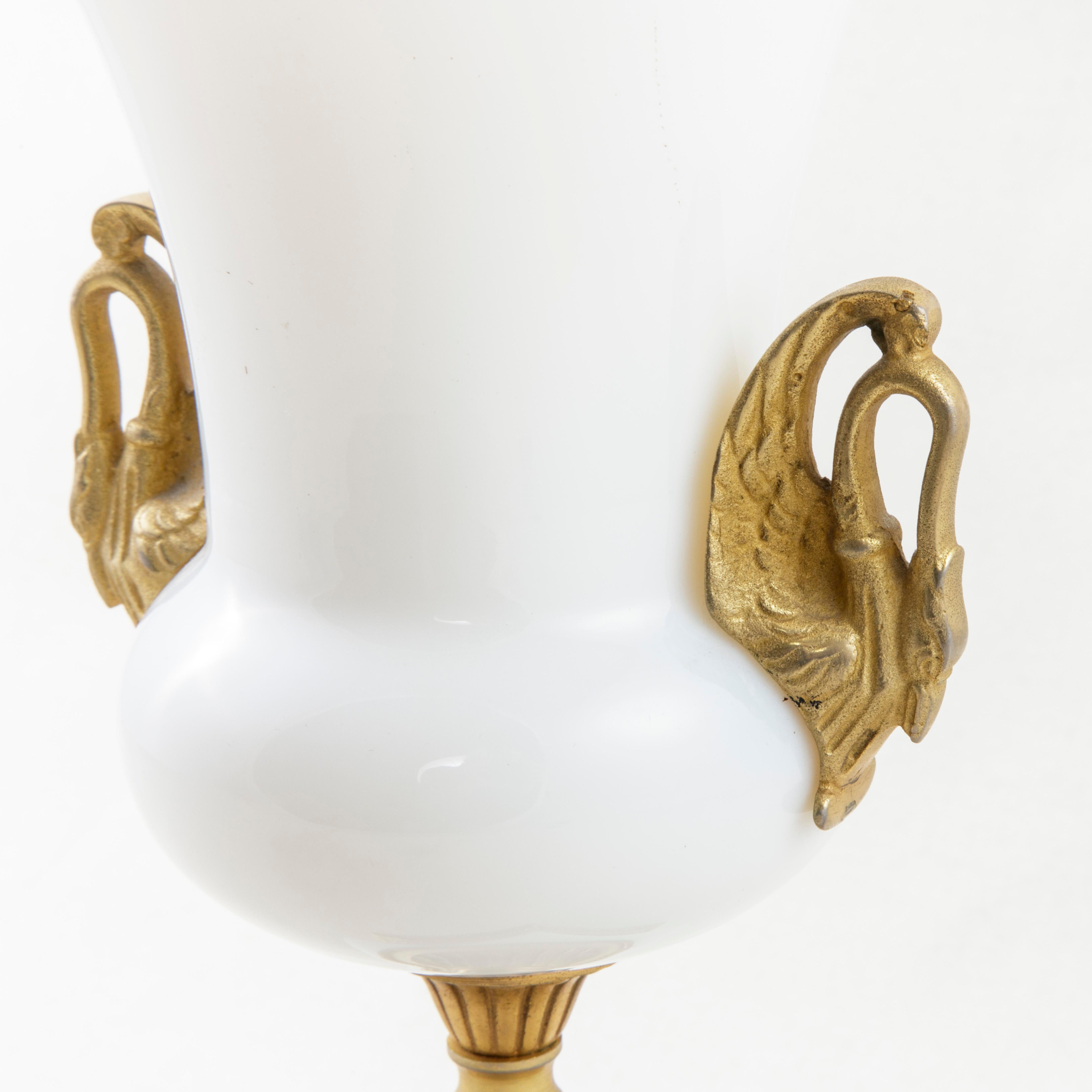 Late 19th Century French Opaline Urn or Vase with Bronze Trim, Gilt Bronze Swans 5