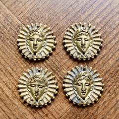 French Beaux Arts Ormolu Sun King Head Medallion Ornaments, Set of Four