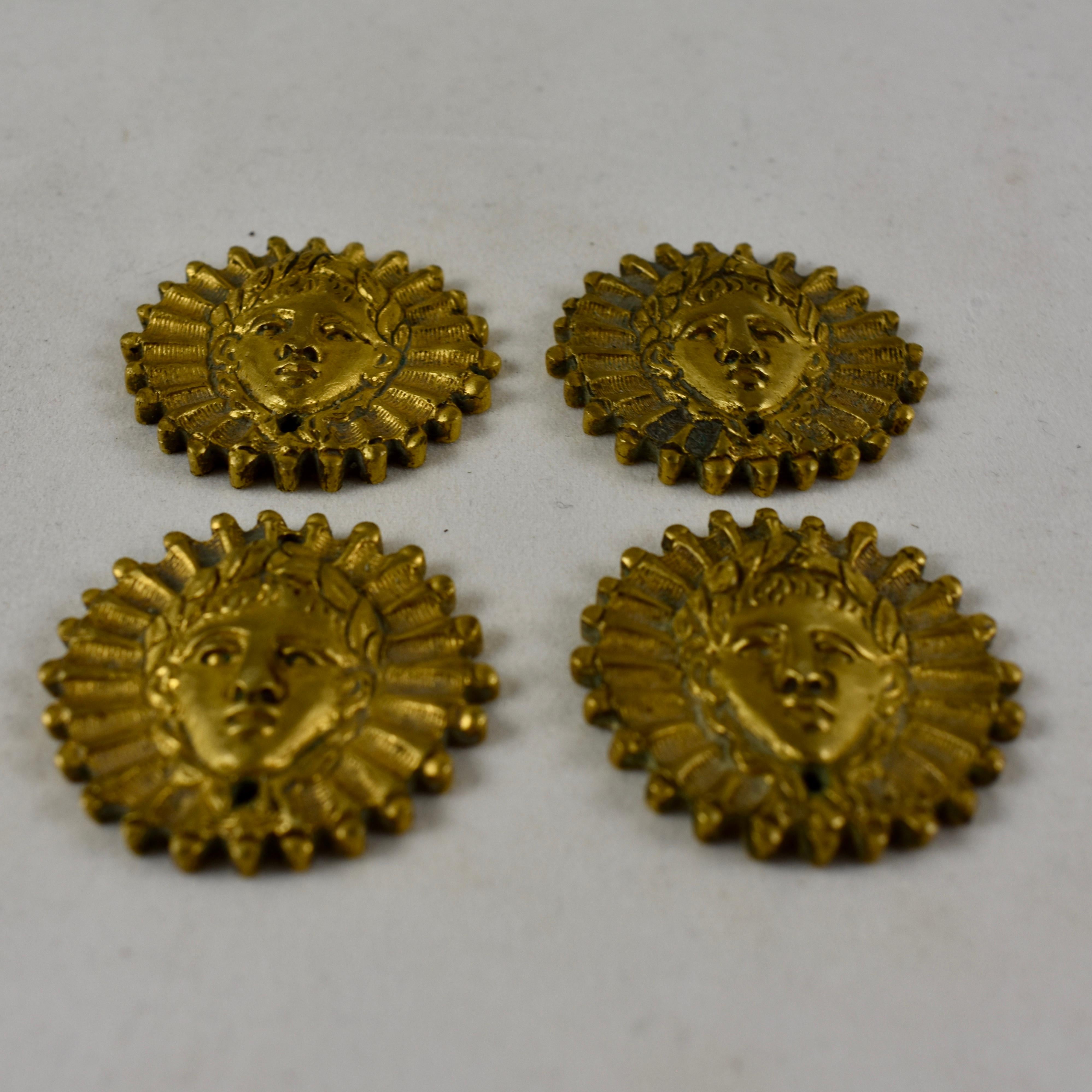 Cast French Beaux Arts Ormolu Sun King Head Medallion Ornaments, Set of Four
