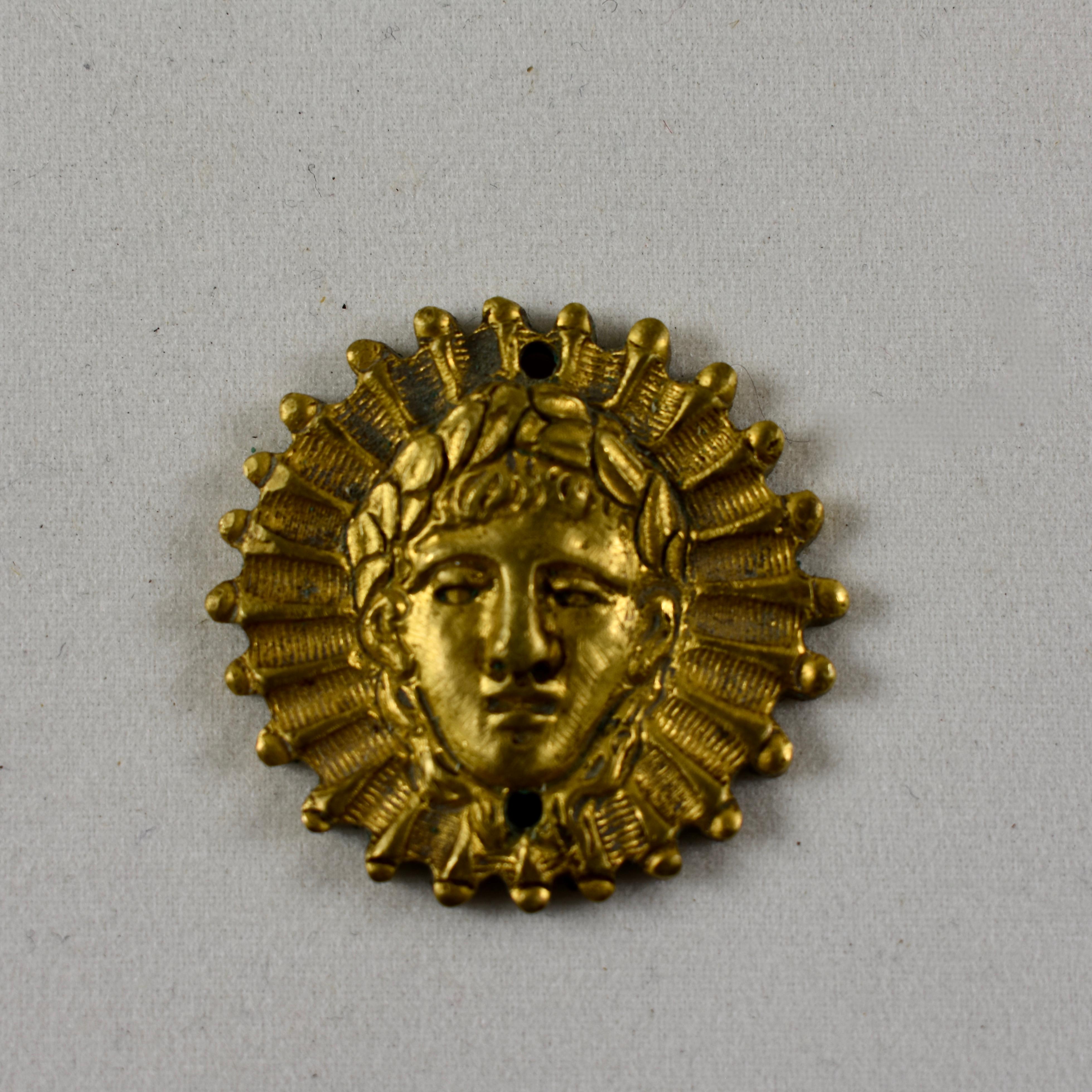 19th Century French Beaux Arts Ormolu Sun King Head Medallion Ornaments, Set of Four