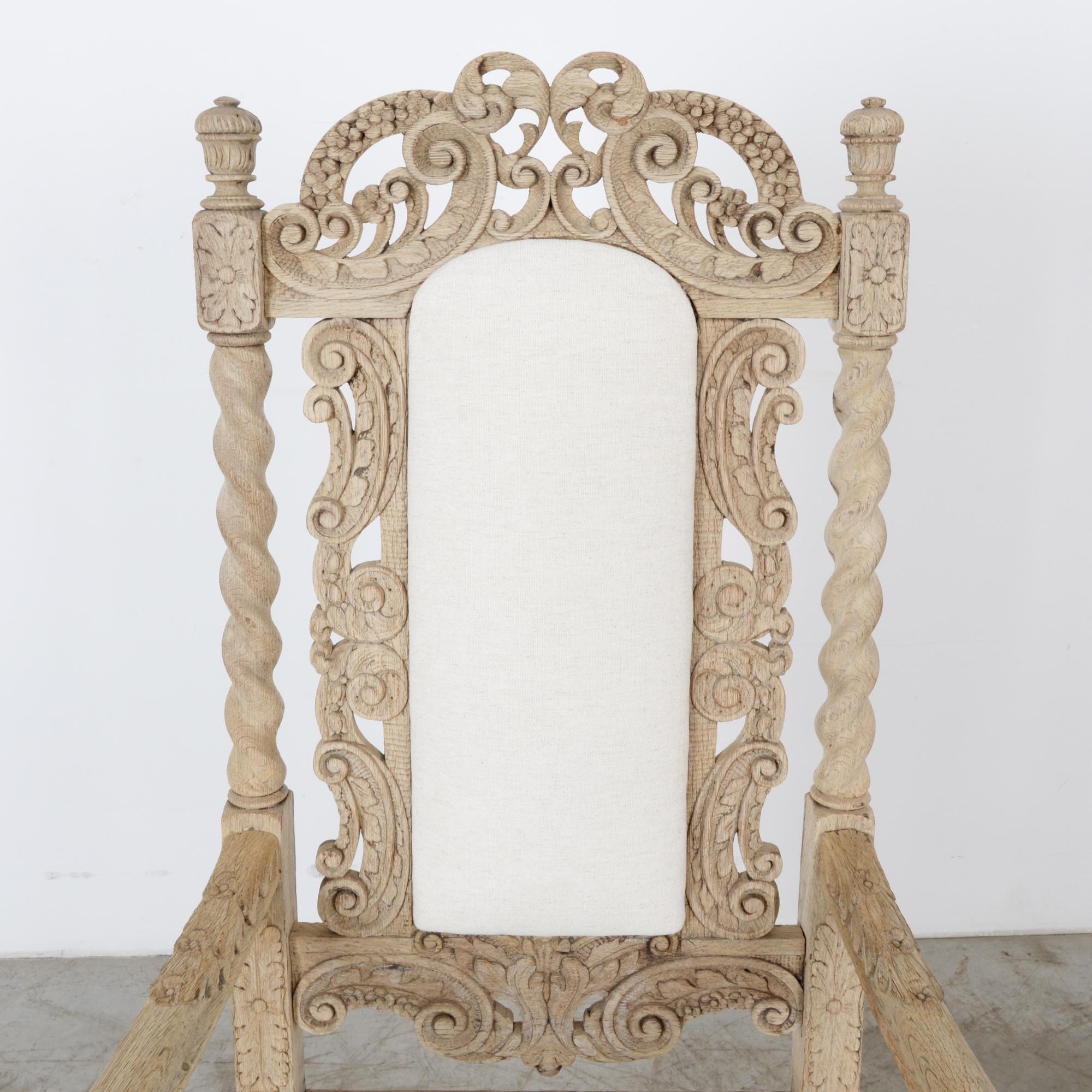 Fabric Late 19th Century French Ornate Oak Armchair