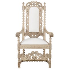 Antique Late 19th Century French Ornate Oak Armchair