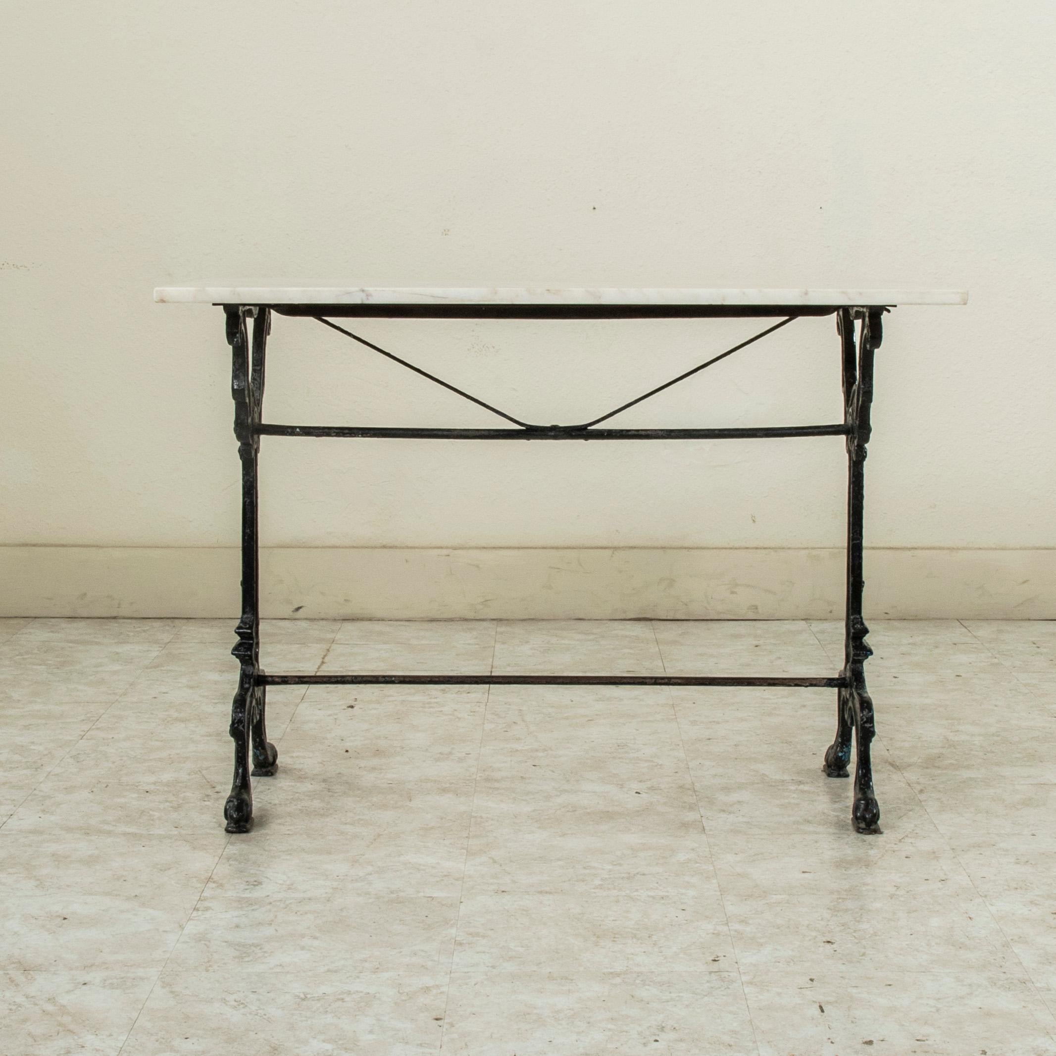 Late 19th Century French Painted Cast Iron and Marble Bistro Table, Garden Table For Sale 2