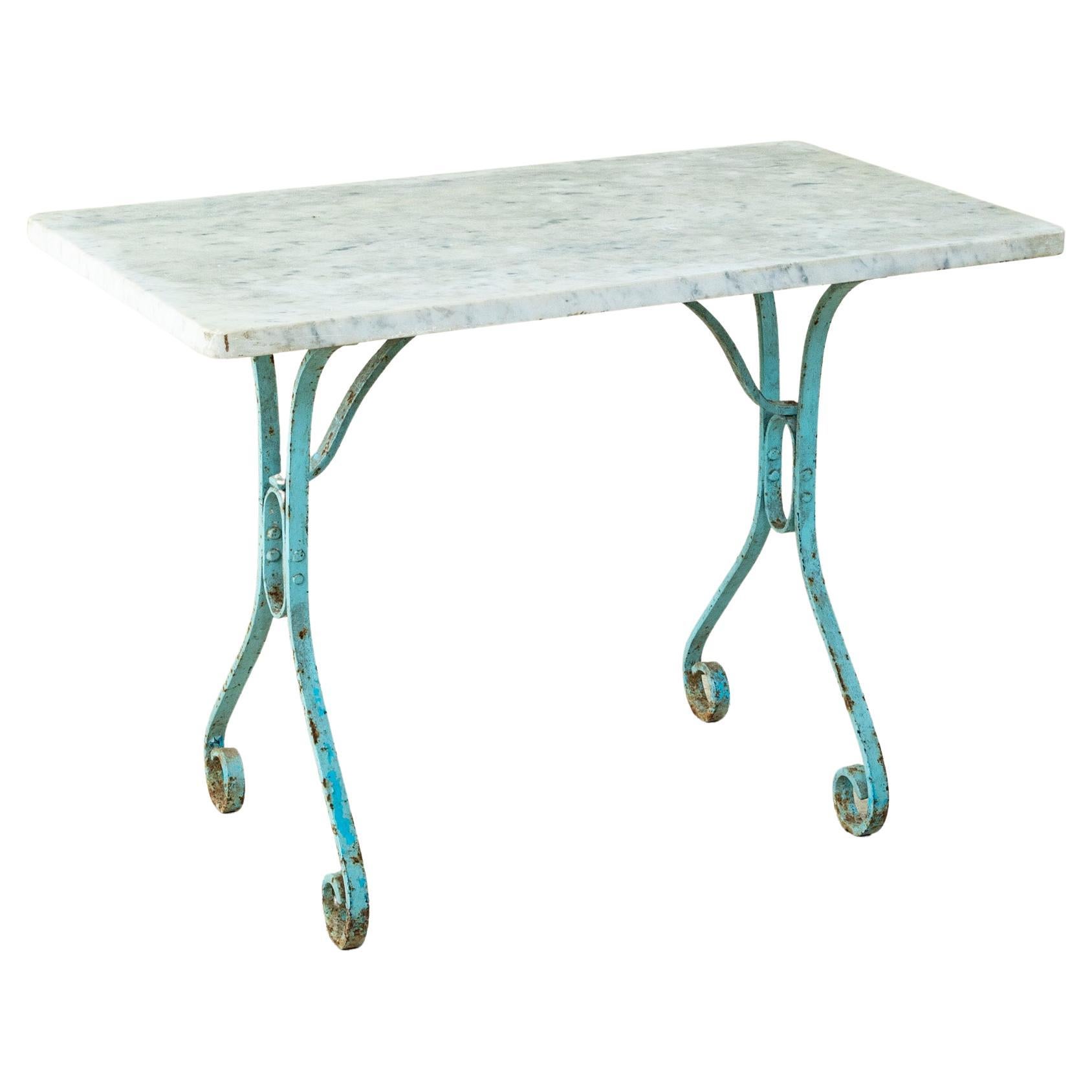 French Red Painted Bistro Table with White Marble Top, circa 1900 at