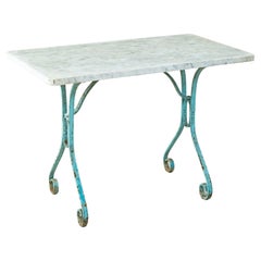 Antique Late 19th Century French Painted Iron Bistro Table with Marble Top