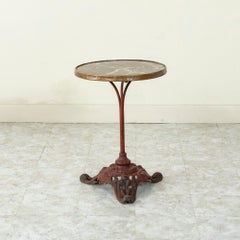 Late 19th Century French Painted Red Cast Iron and Marble Round Bistro Table